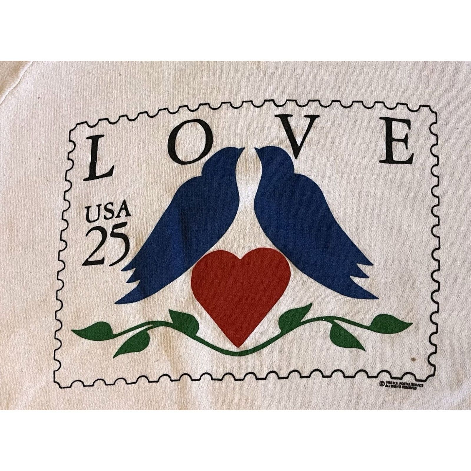 Fruit Of The Loom VINTAGE Love Bird 25 Cent Postage Stamp Sweatshirt Women’s Large White 1988 80s Size L / US 10 / IT 46 - 3 Thumbnail