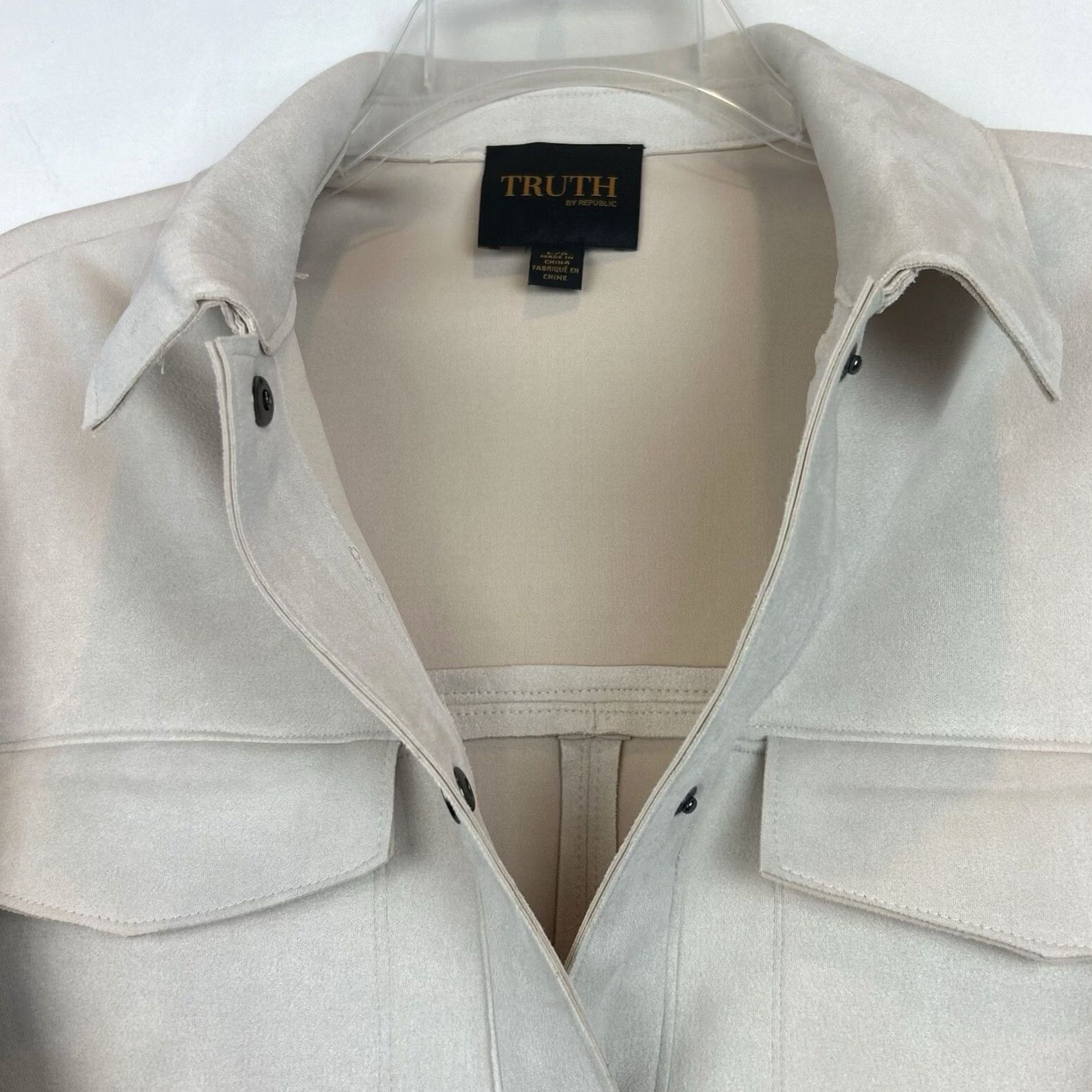 New Republic Woman Jacket Large Beige Faux Suede Snap Soft Crop Shacket Minimalist Capsule Size L / US 10 / IT 46 - 5 Thumbnail