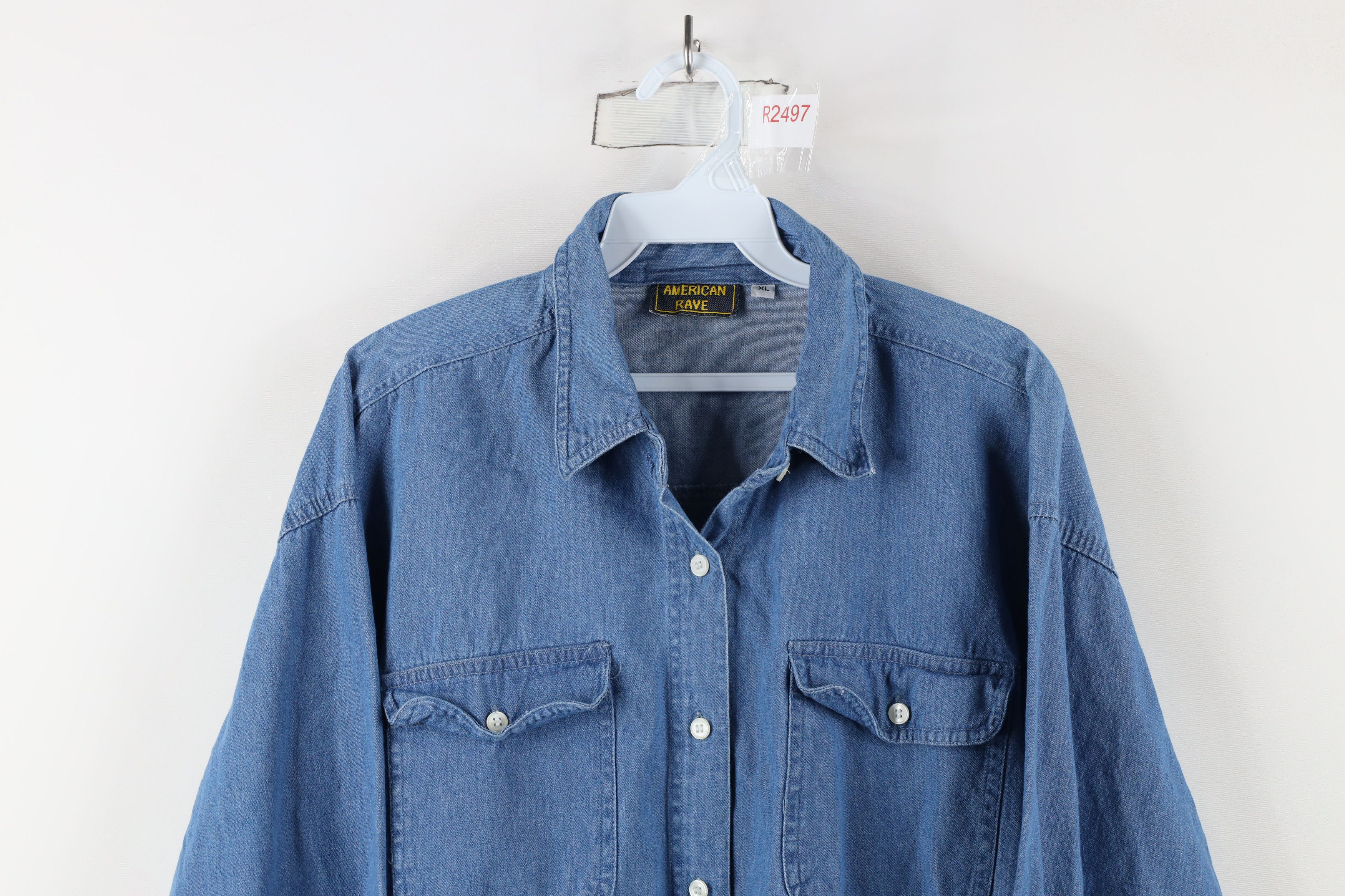Vintage Vintage 90s Streetwear Collared Denim Jean Button Shirt Blue Size US XL / EU 56 / 4 - 2 Thumbnail