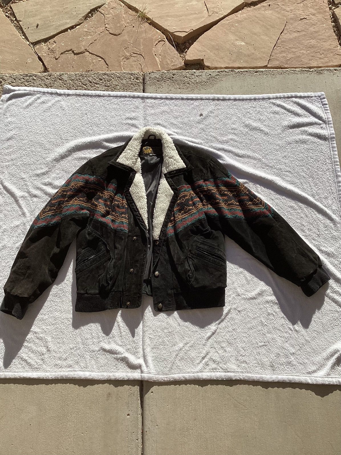 Vtg 90s Sergio vadducci leather piel fur lined native jacket Bombers
