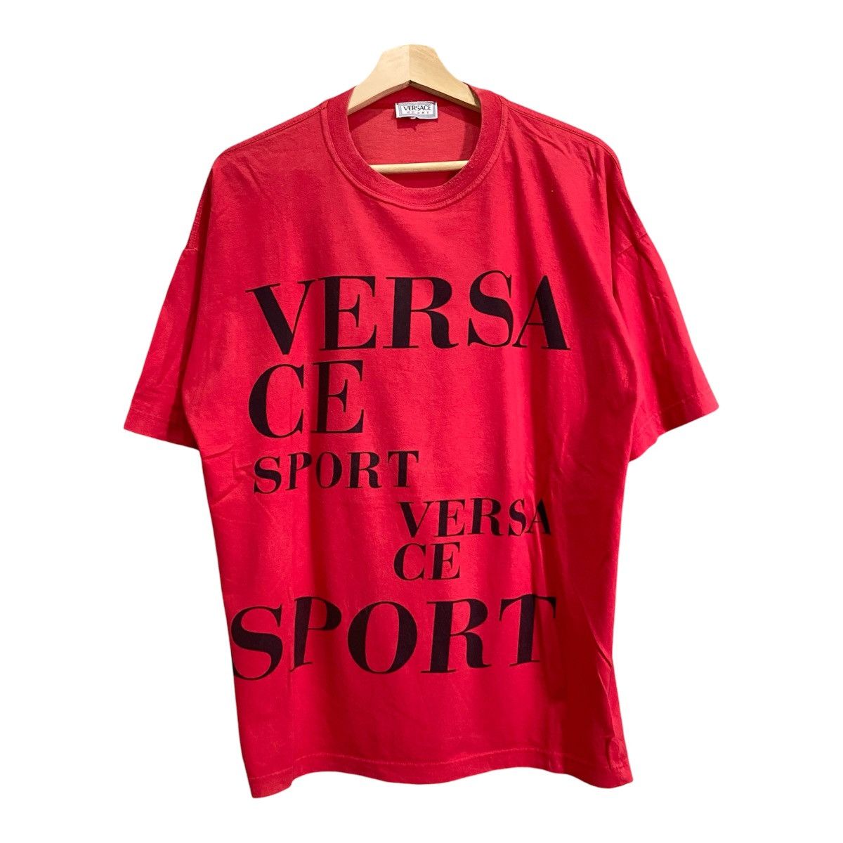 Versace Vintage 90s Versace Sport Spell-Out Logo T-Shirt - Red Size US L / EU 52-54 / 3 - 1 Thumbnail