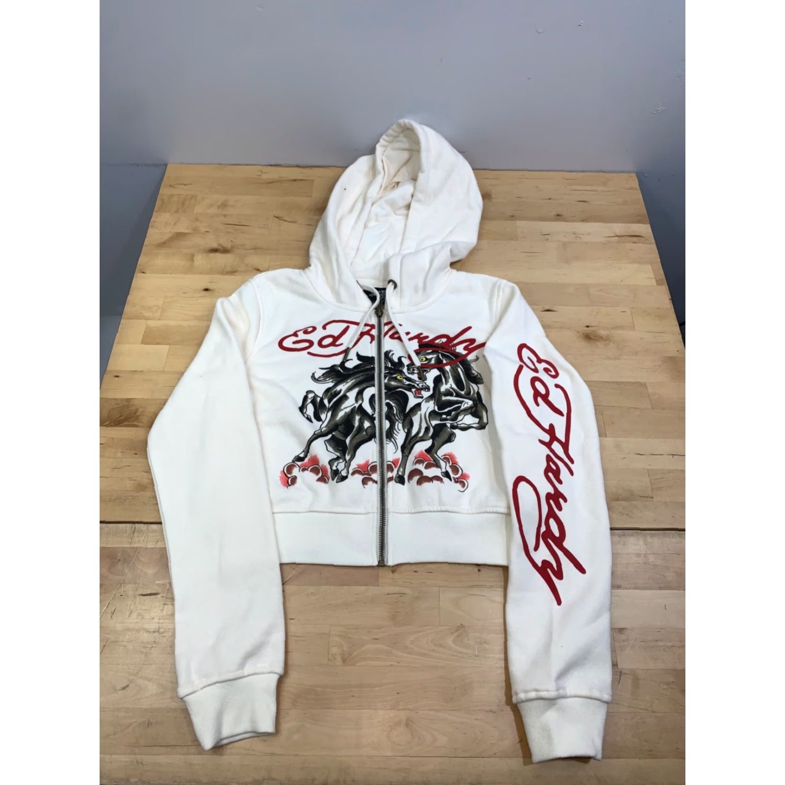 Ed Hardy Ed Hardy Hoodie Womens M Ivory Horse Crop NWT 12690 Size M / US 6-8 / IT 42-44 - 3 Thumbnail