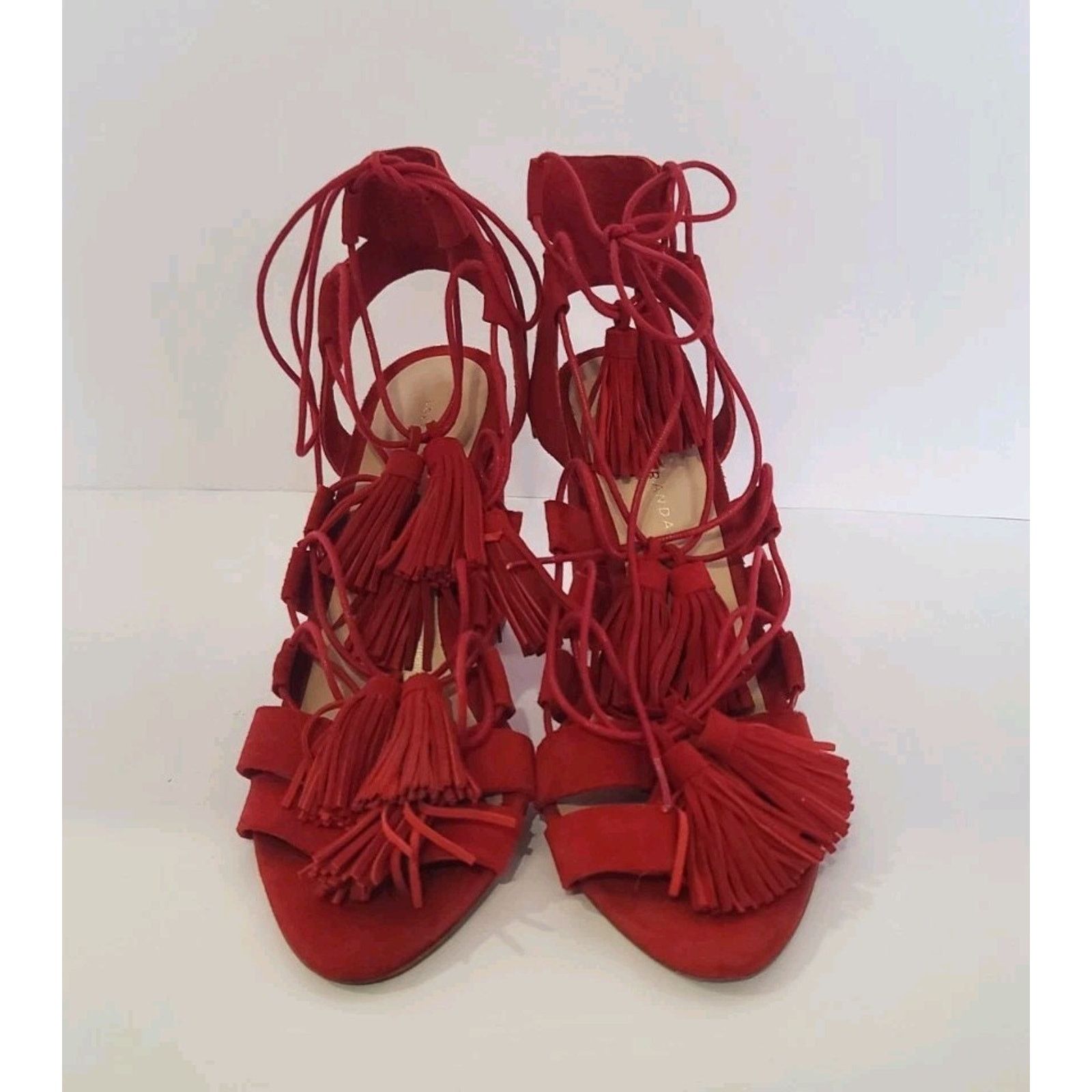 Loeffler Randall Loeffler Randall Red Luz Suede Tassel-Tie Sandal 4'' Heels Size US 7.5 / IT 37.5 - 6 Thumbnail