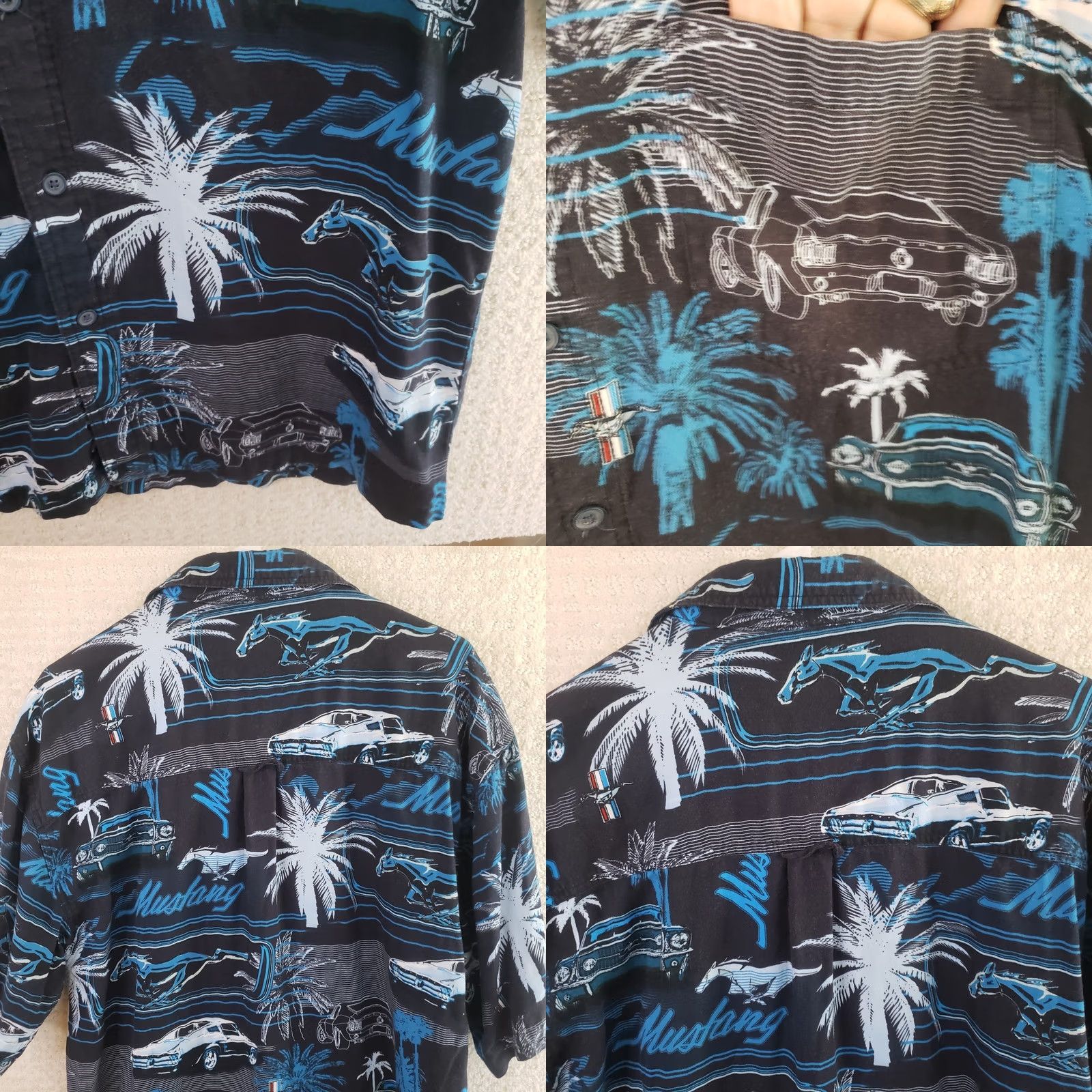 Ford VINTAGE Clear Water Outfitters Ford Mustang Hawaiian Short Sleeve Shirt Blue Black Mens L Family? Size US L / EU 52-54 / 3 - 8 Thumbnail