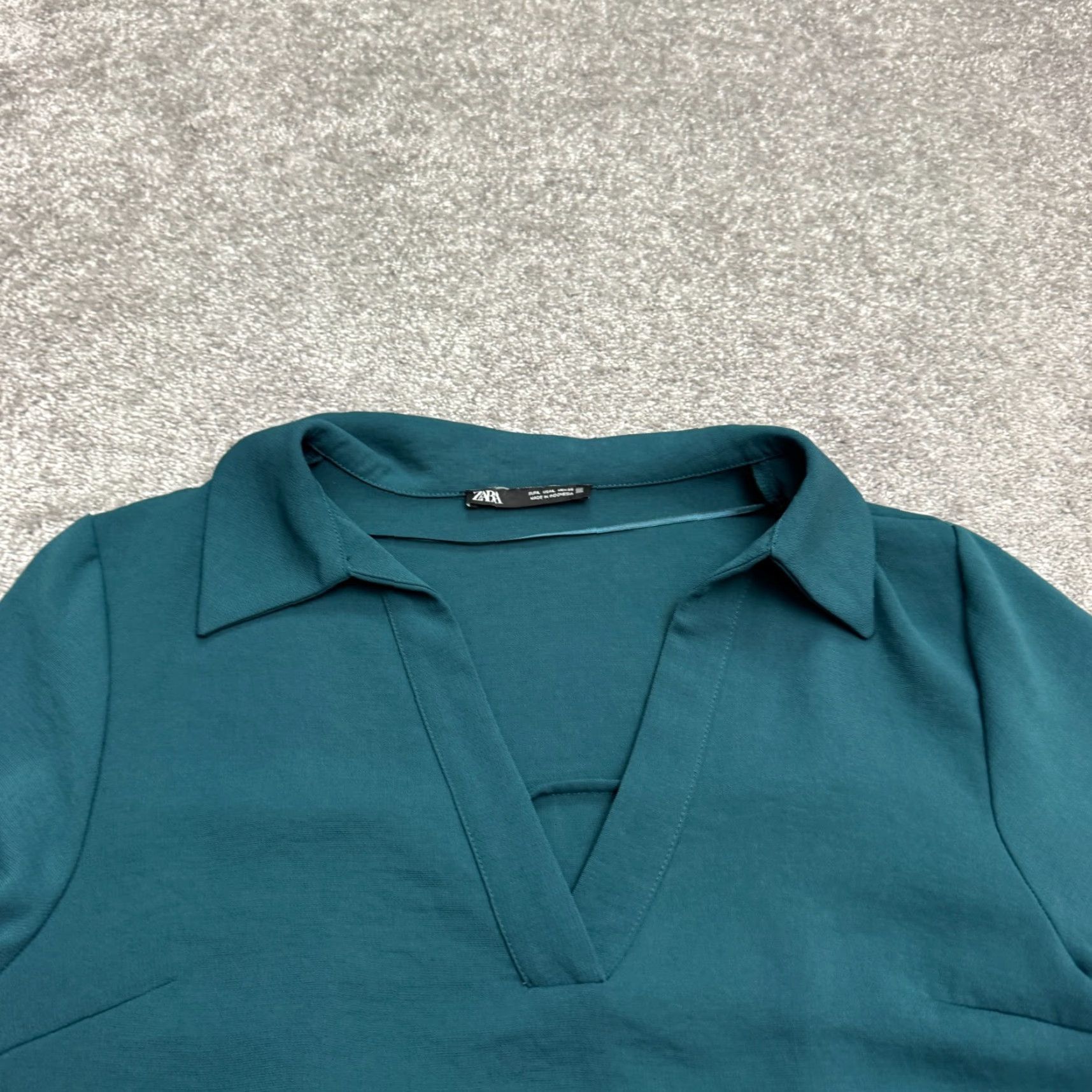 Zara Collared V-Neck Midi Shift Dress Womens Large Teal Green 3/4 Sleeve  Classic - crrs.pl