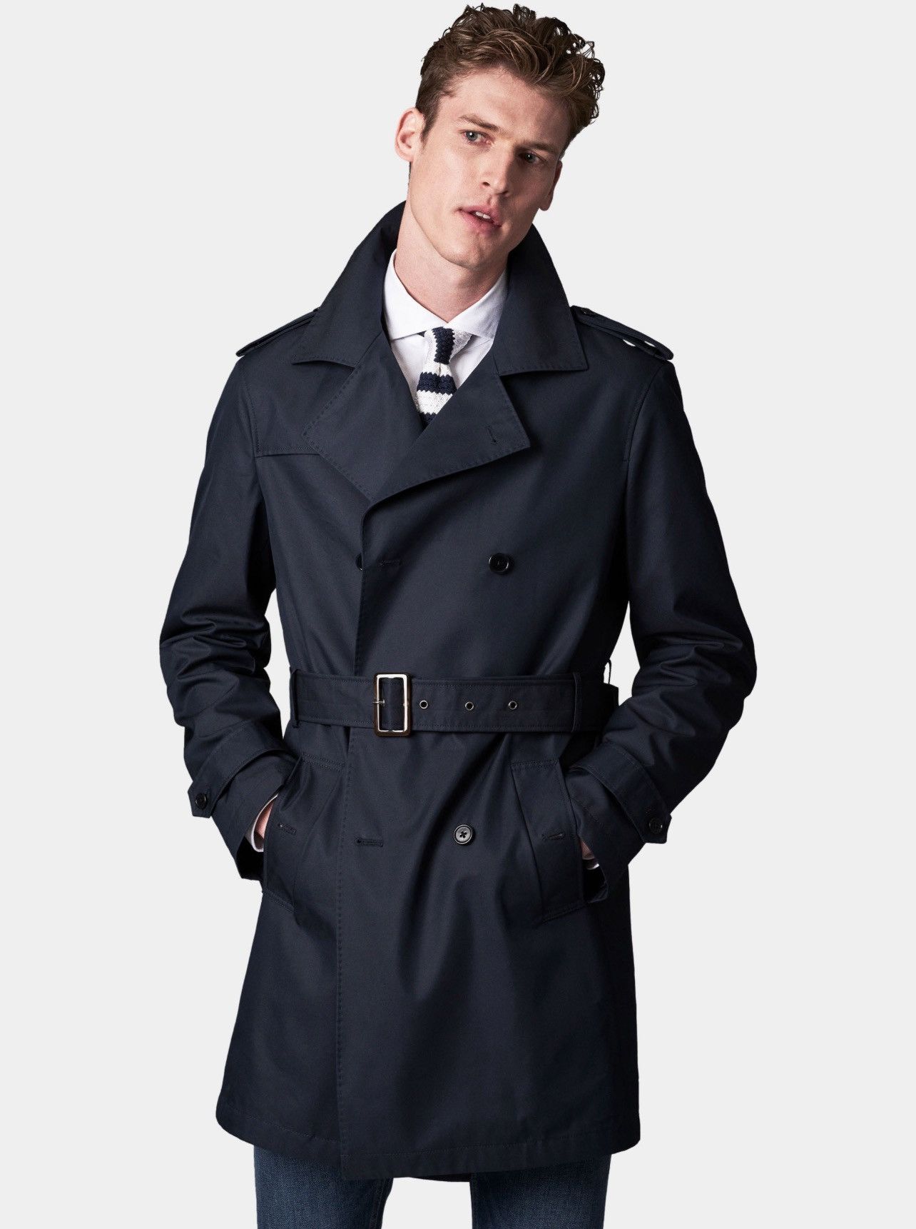 Designer GUTTERIDGE Trench cotton cloak blue double-breasted Size US XL / EU 56 / 4 - 1 Thumbnail