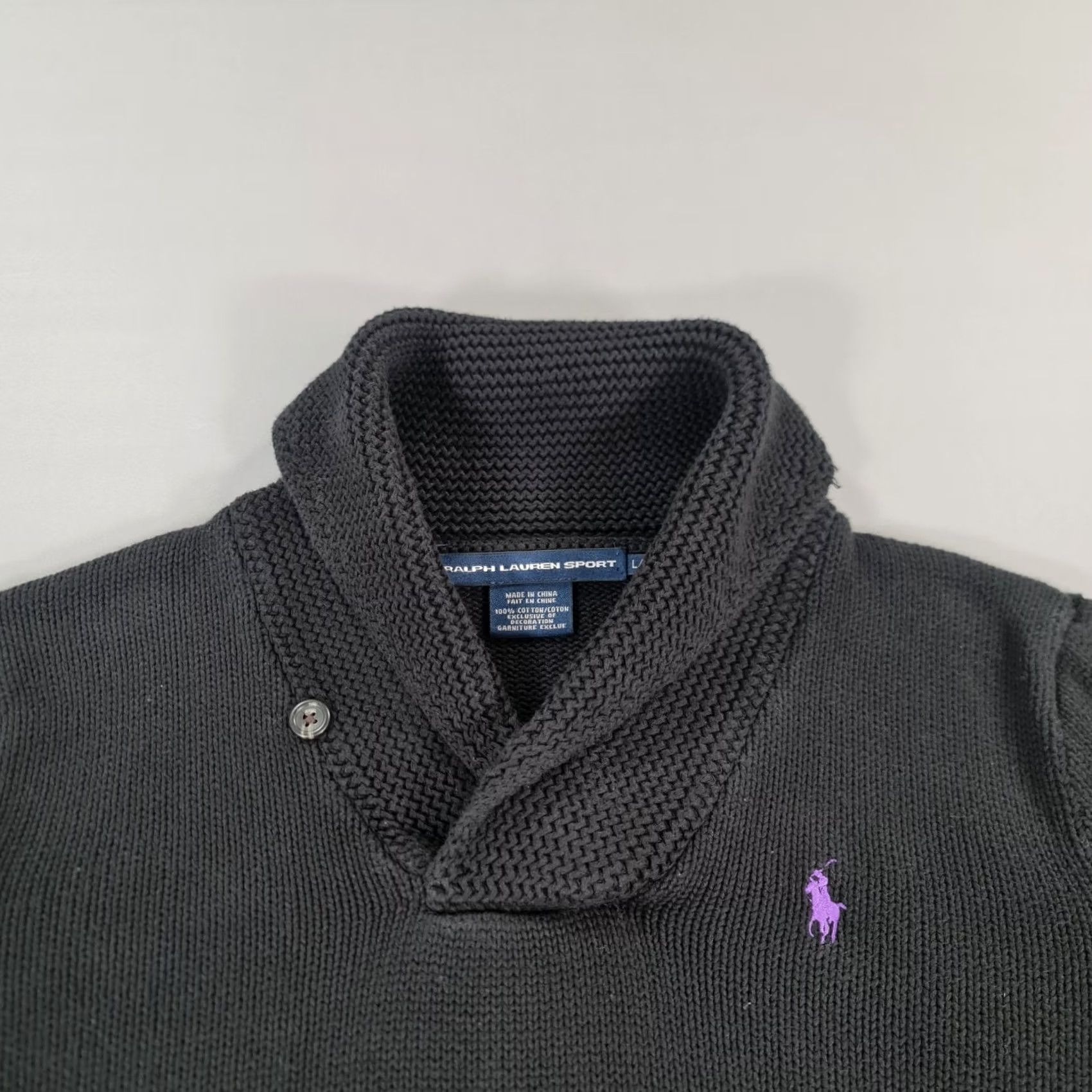 Polo Ralph Lauren Polo Ralph Lauren Jumper Womens Shawl Neck Black Large 100% Cotton Pullover Knit Embroidered Logo Wool? Size L / US 10 / IT 46 - 2 Thumbnail