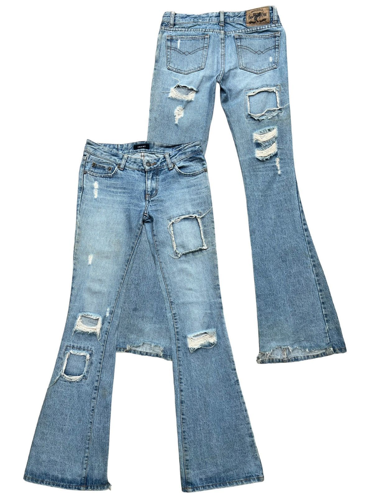 Japanese Brand Japanese Distressed Patchwork Lowrise Denim Jeans 29x34 Size US 29 - 1 Thumbnail