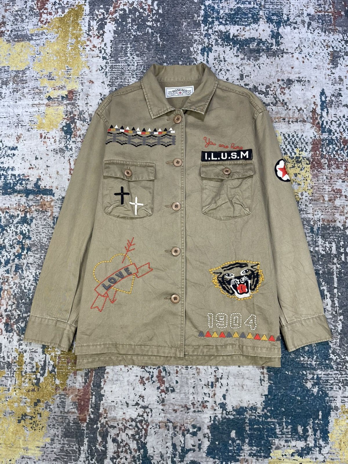 Japanese Brand Rosebud Embroidered Military Inspired Overshirt Jacket Size S / US 4 / IT 40 - 1 Thumbnail