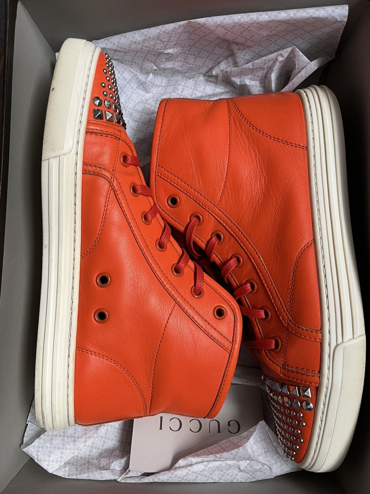 Gucci GUCCI WOMEN ORANGE SNEAKERS LEATHER HIGH TOP TRAINERS SHOES Size US 6.5 / IT 36.5 - 5 Thumbnail