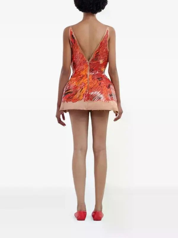 Marni o1w1db10426 Paint-Splatter V-Neck Dress in Red Size L / US 10 / IT 46 - 4 Thumbnail