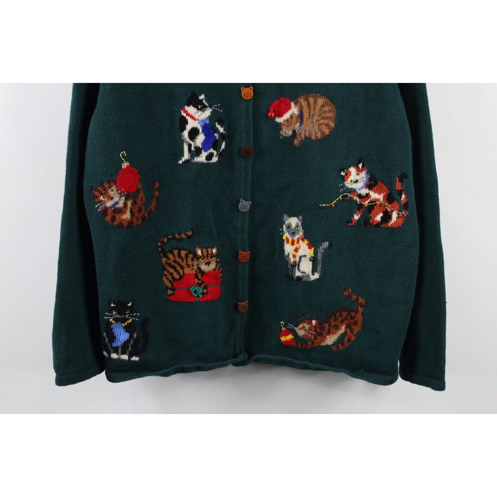 Vintage Vintage Y2K 2001 Christmas Cat Bells Knit Cardigan Sweater Size 3XL / US 20-22 - 3 Thumbnail