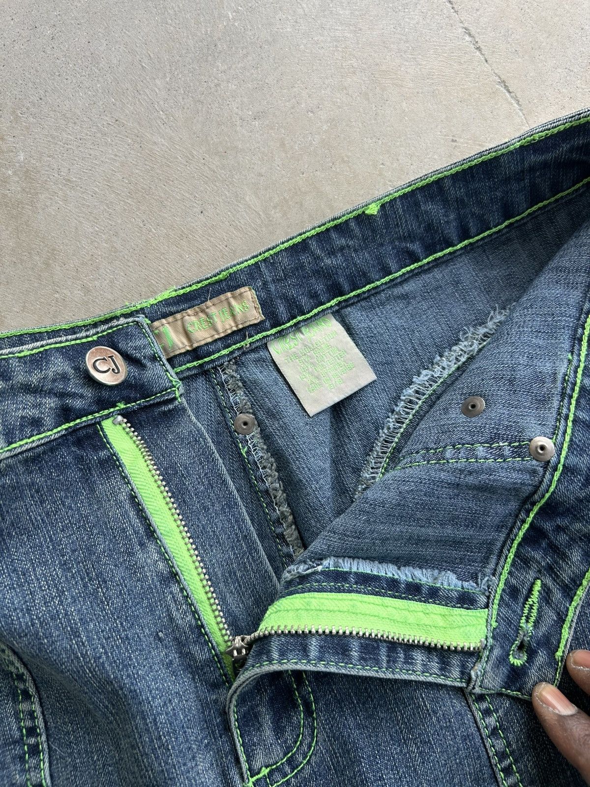 Tripp NYC × Vintage Rare y2K Crest Jeans Neon trimmed Skirt Size 33" - 3 Thumbnail
