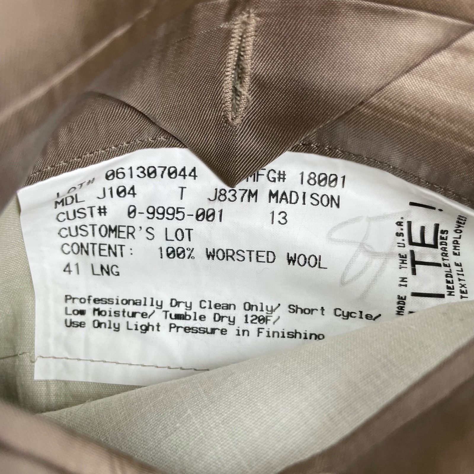 Hickey Freeman Hickey Freeman Men’s 100% Wool 2-Button Suit Beige/Brown Pla Size 40R - 7 Thumbnail