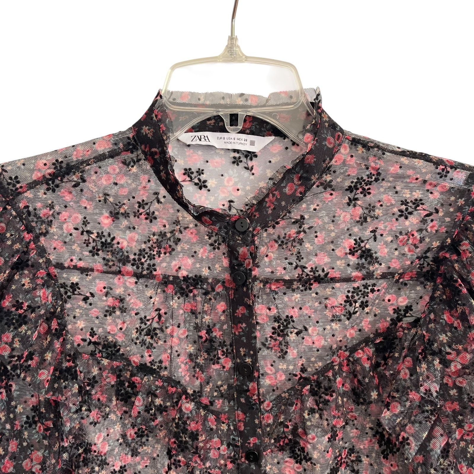 Zara ZARA Black Floral Sheer Ruffle Trim Blouse Size Small Size S / US 4 / IT 40 - 2 Thumbnail