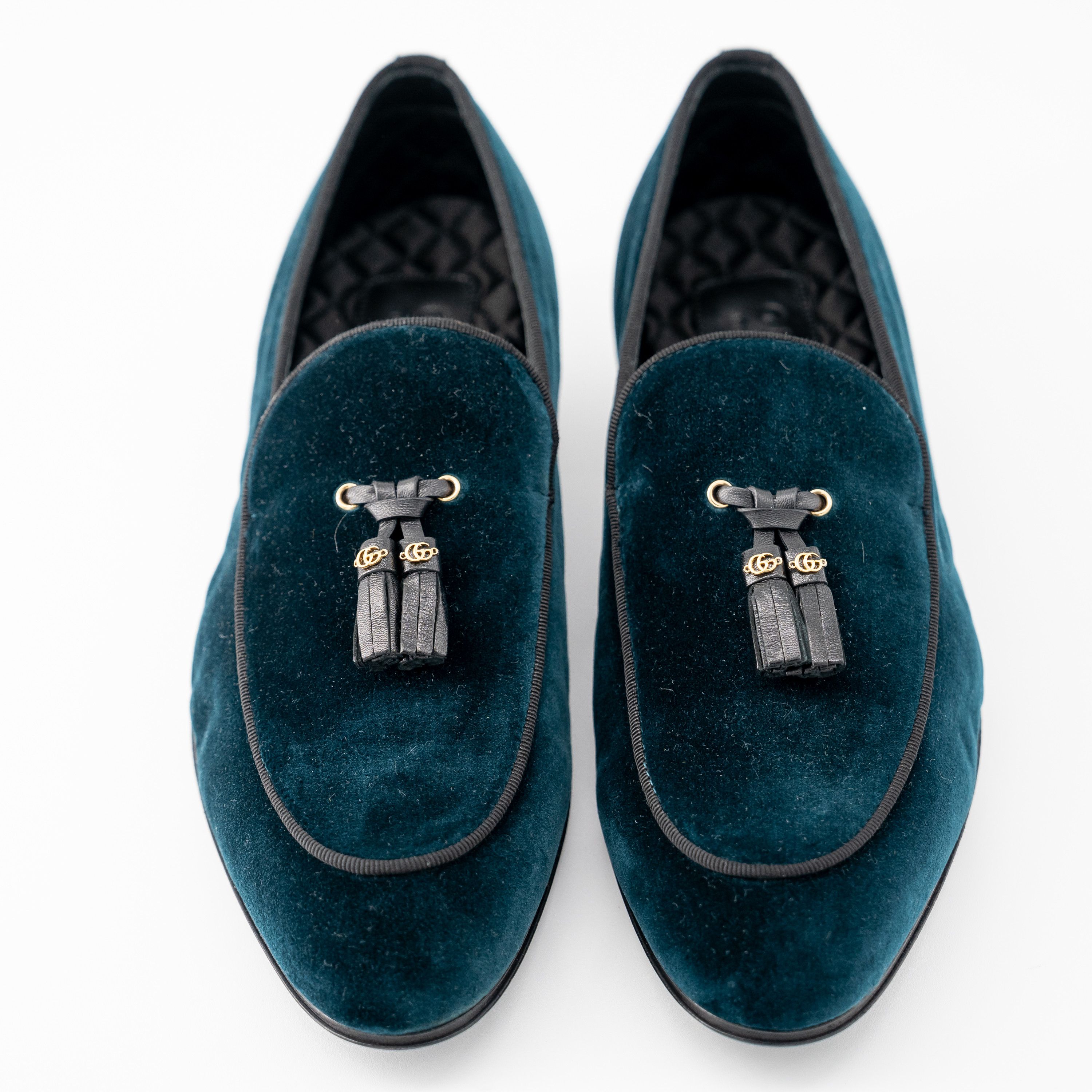 Gucci 9G - Gucci Velvet Loafers Tassel GG Blue Green Moccasins Size US 9.5 / EU 42-43 - 3 Thumbnail