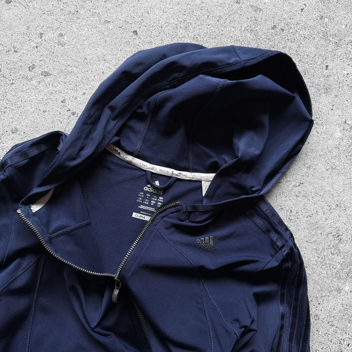Adidas Adidas Navy Blue ClimaCool Full Zip 3 Stripe Hooded Jacket Size S / US 4 / IT 40 - 5 Thumbnail