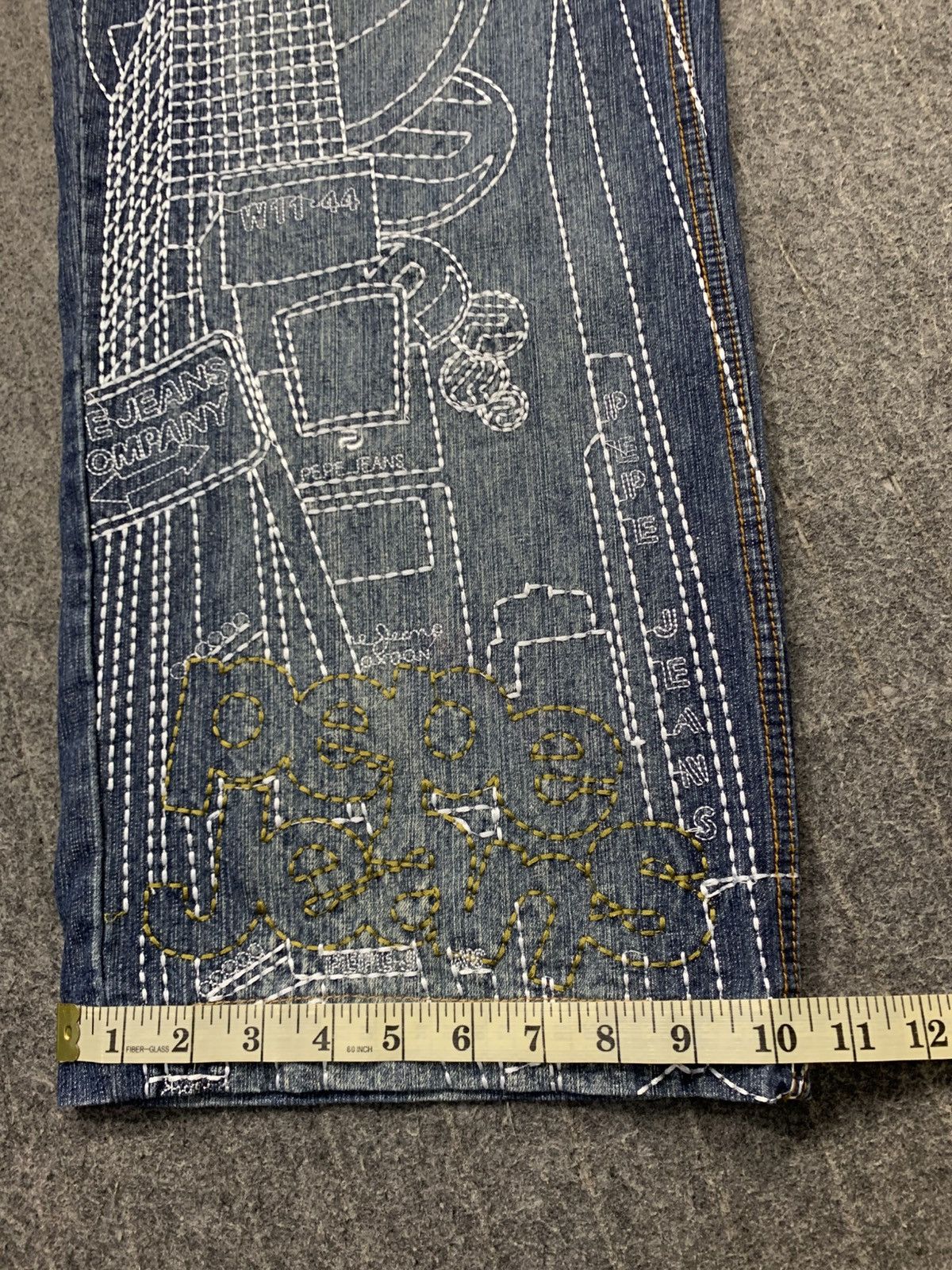 Pepe Jeans Pepe Art Indigo Embroidery Stitching Baggy Straight Cut Size US 35 - 14 Thumbnail