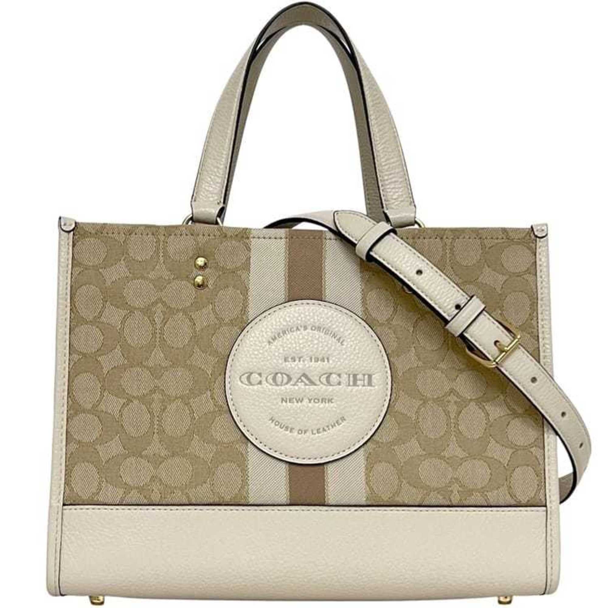 Coach 2-way bag ec-25032 beige Dempsey Signature C8448 jacquard canvas and leather. shoulder bag tote crossbody for men women.