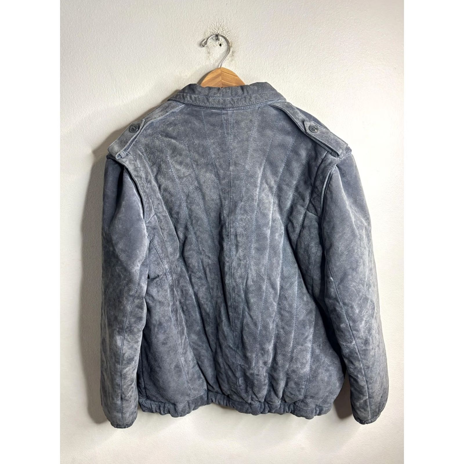 Vintage Wilsons Suede Leather Jacket Mens 46 Blue Quilted Bomber Epaulet Zip Lined Size US S / EU 44-46 / 1 - 4 Thumbnail
