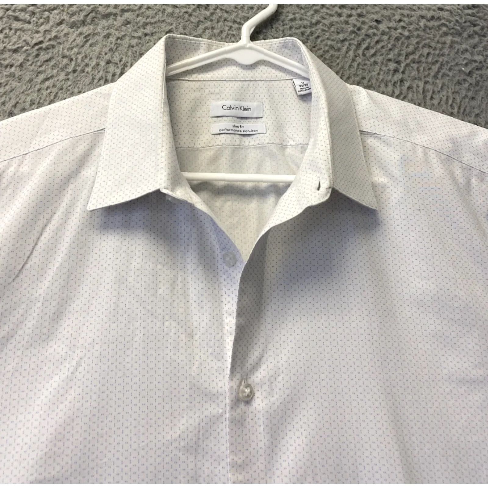 Calvin Klein Calvin Klein Shirt Slim Men's 17 34/35 White blue Long Sleeve Button-Up Collared Spread Button Men 105-6 Size US XL / EU 56 / 4 - 3 Thumbnail