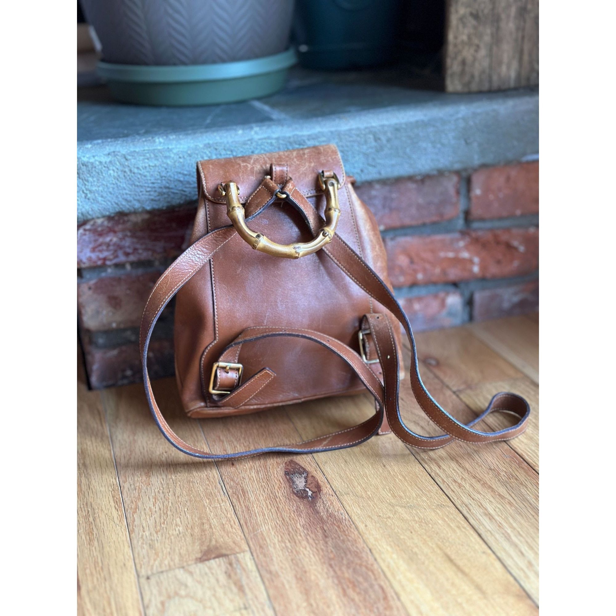 Gucci AUTH GUCCI BAMBOO BACKPACK BROWN LEATHER - Z0940 Size ONE SIZE - 4 Thumbnail
