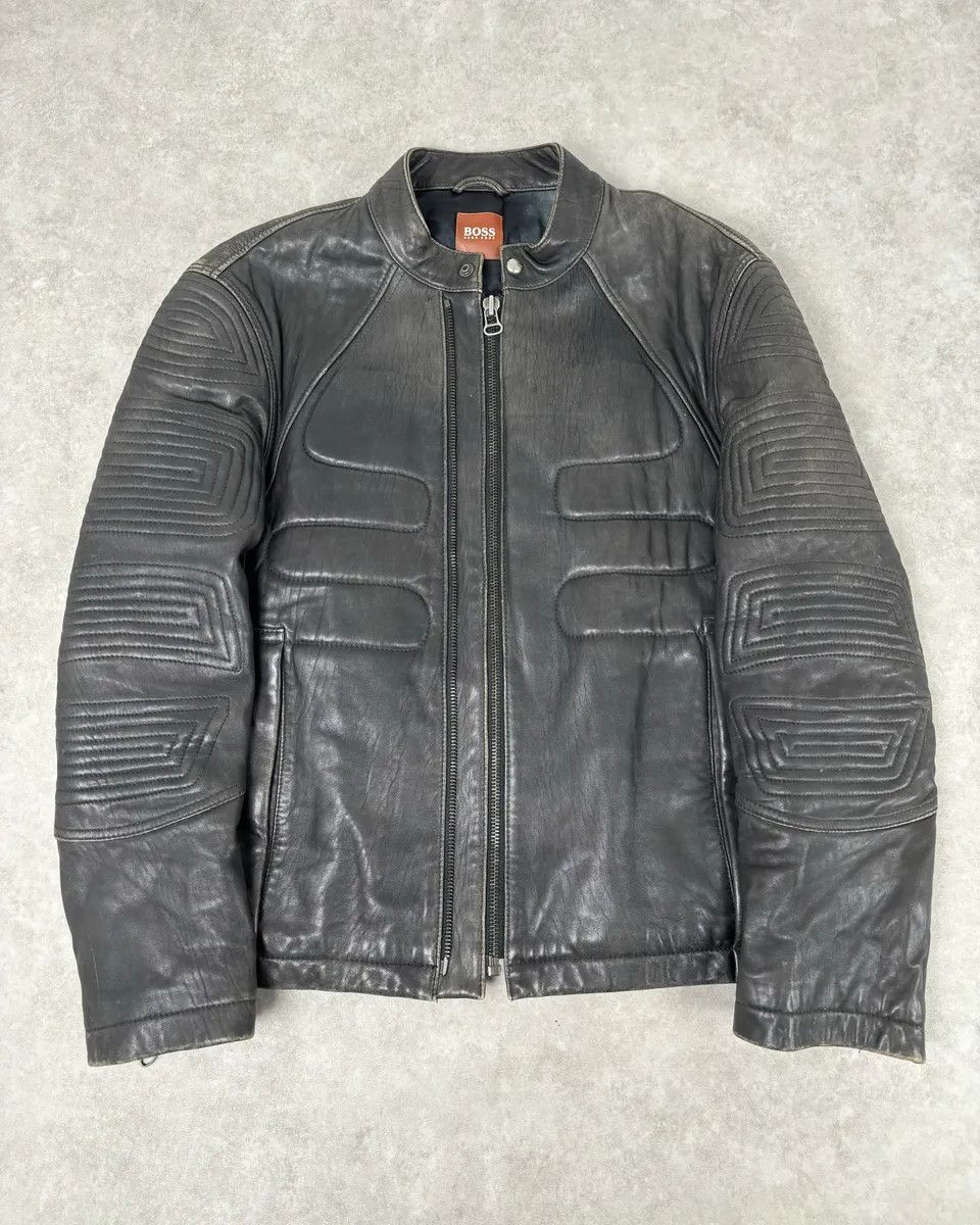 Hugo Boss Hugo Boss Dark Grey Leather Blouson Padded Moto Jacket Size US L / EU 52-54 / 3 - 1 Thumbnail