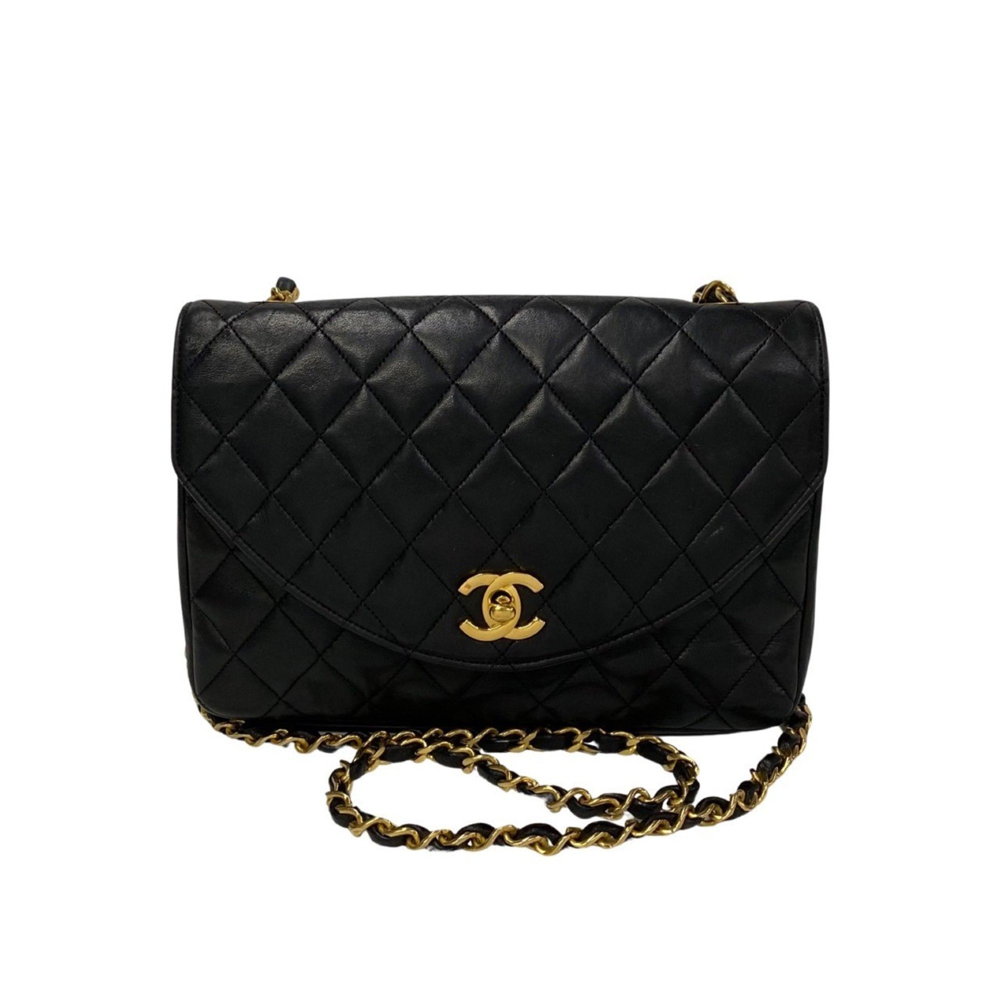 image of Chanel Matelasse Lambskin Leather Turnlock Chain Shoulder Bag Black 31812, Women's