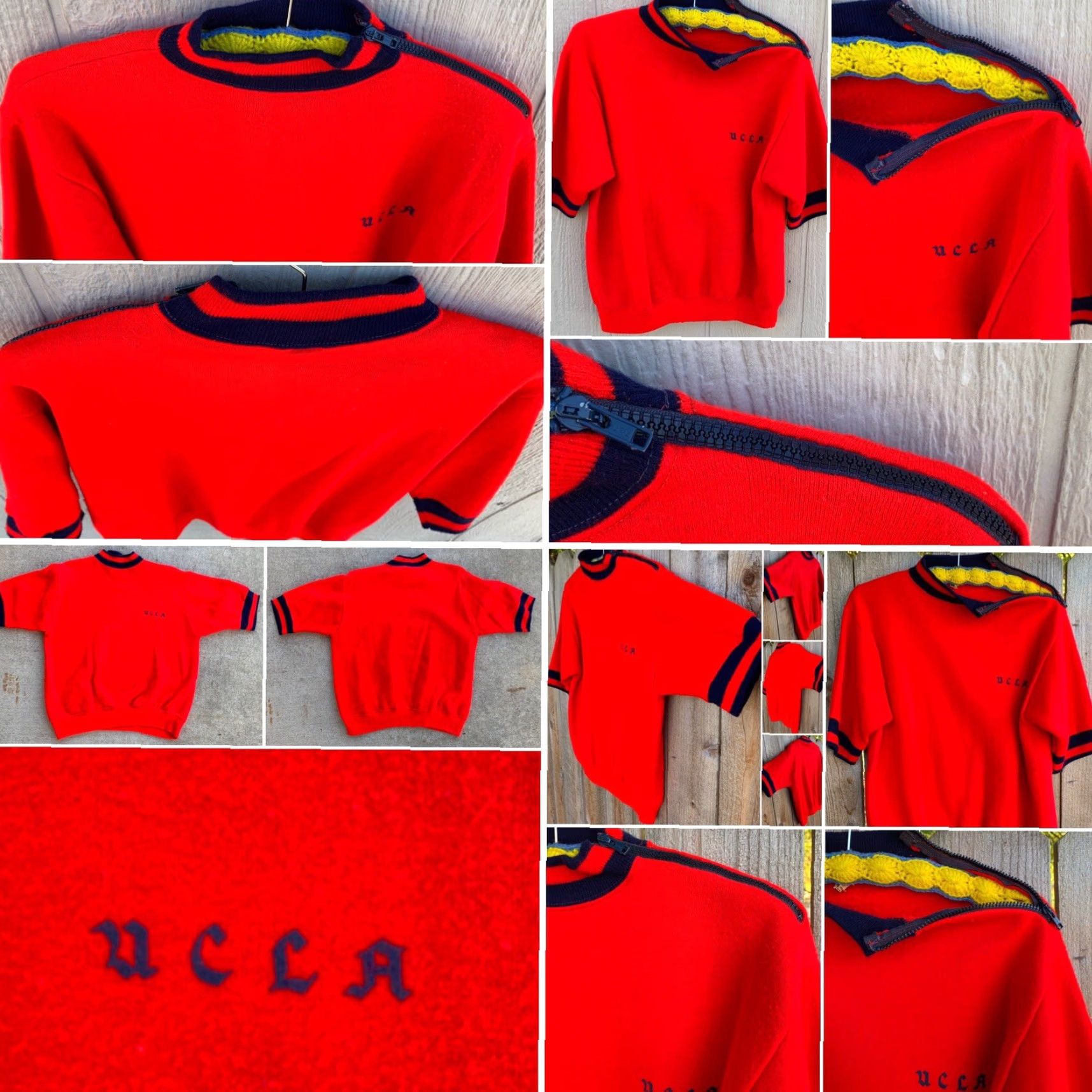 Vintage VINTAGE Collegiate Pacific UCLA Short Sleeve Sweatshirt Ringer Zip Shoulder Red L Men’s Womens? Size US L / EU 52-54 / 3 - 3 Thumbnail