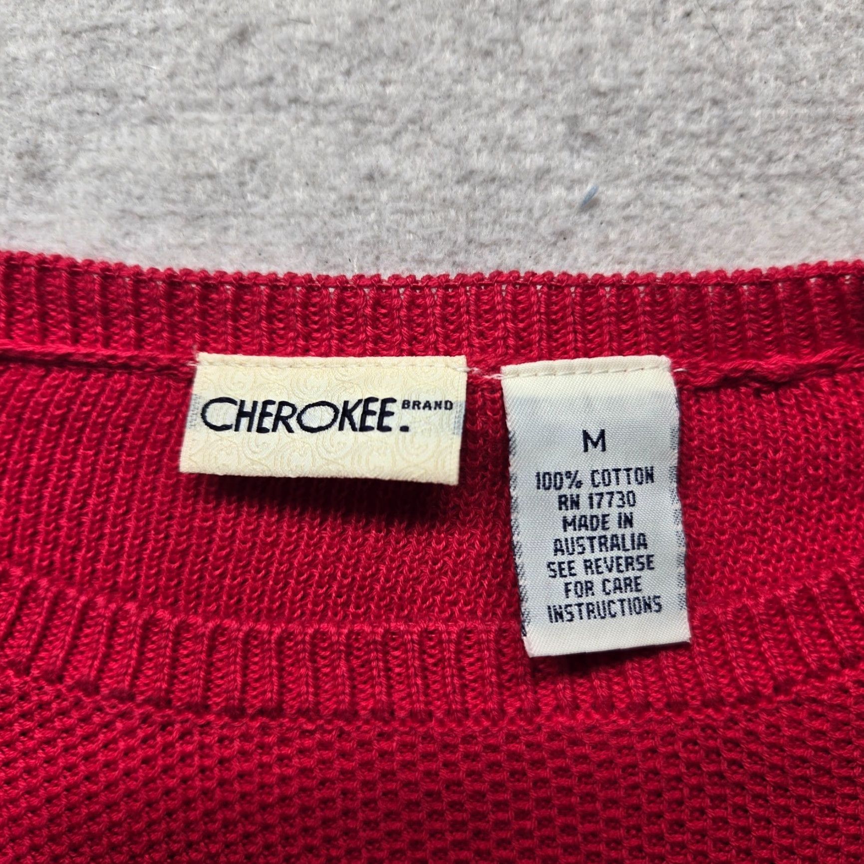 Cherokee Cherokee Sweater Adult M Red 100% Cotton Long Sleeve V-Neck Knit Stretchy Size M / US 6-8 / IT 42-44 - 2 Thumbnail