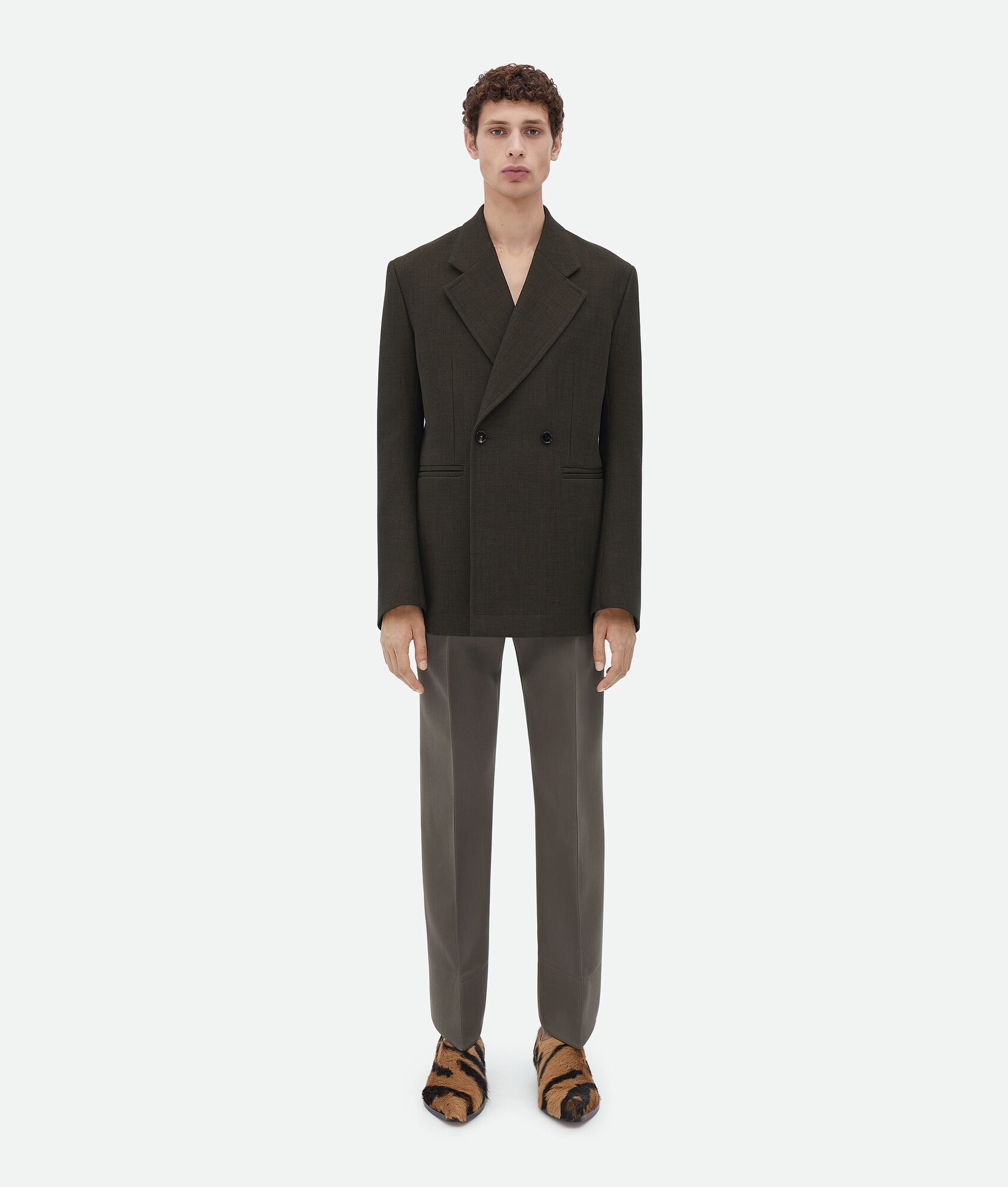 Bottega Veneta o1n1vont0125 Curved Shape Wool Pant in Olive Size US 38 / EU 54 - 4 Thumbnail