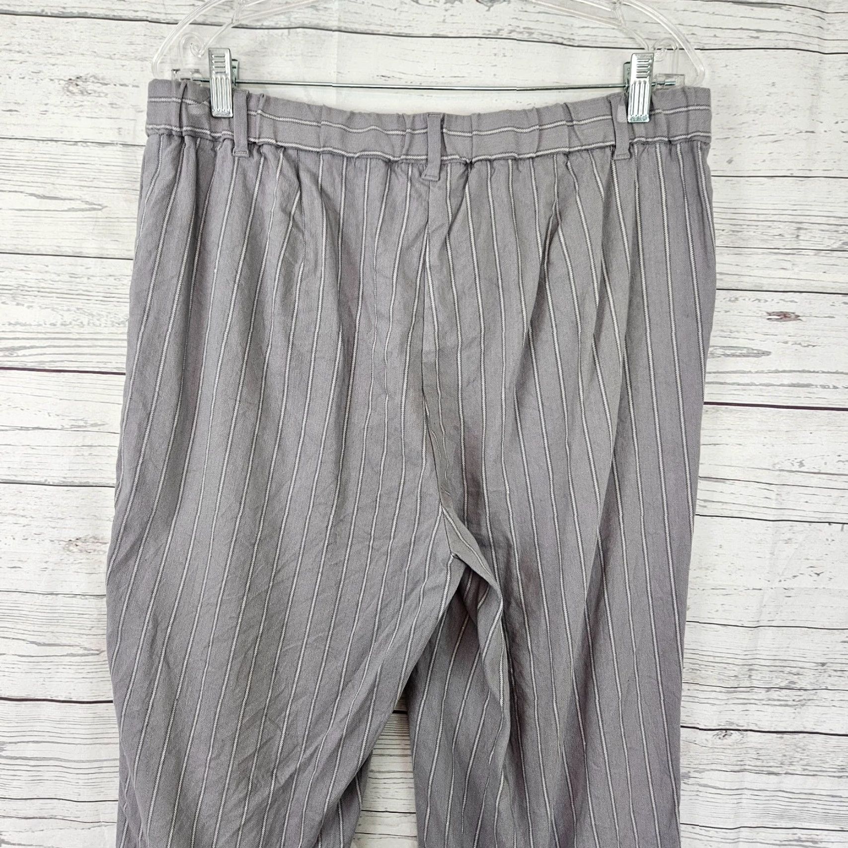 J. Jill J Jill Womens Cropped Pants 16 Linen Stretch Gray Stripe Mid Rise Size 38" / US 16 / IT 52 - 4 Thumbnail