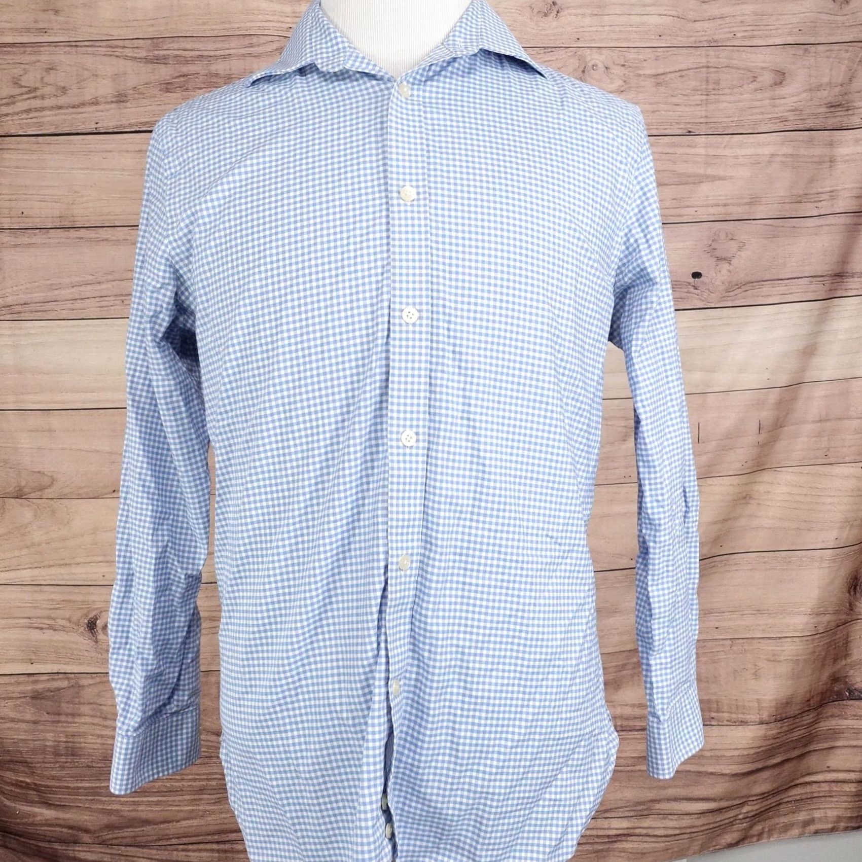 Michael Kors Michael Kors Dress Shirt Mens L 16 32/33 Slim Fit Blue Gingham Airsoft Stretch Shirt Size 42R - 3 Thumbnail