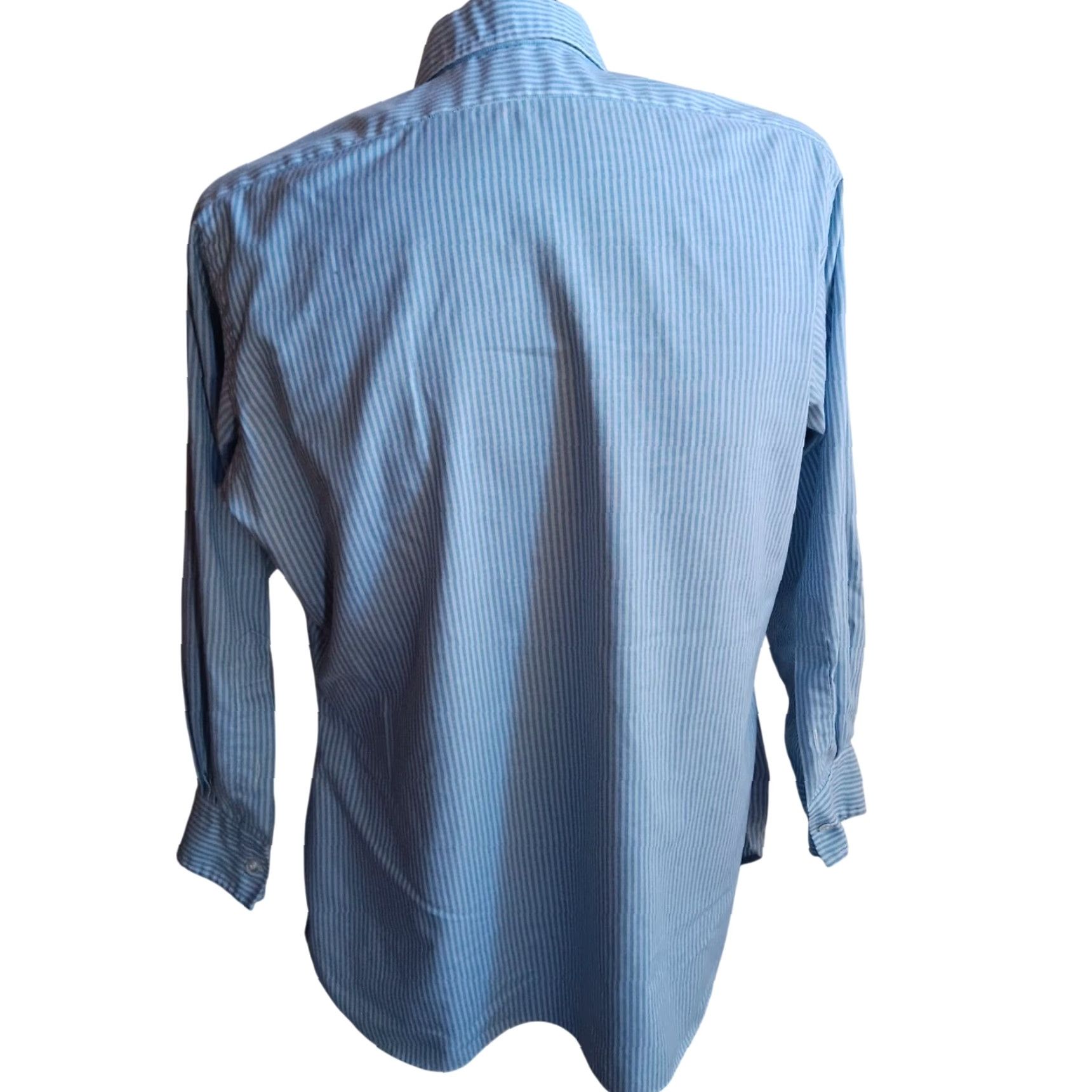 VINTAGE Shirt Brokers 70s Dress Shirt Large Blue Striped Embroidered Monogram Long Sleeve Mens