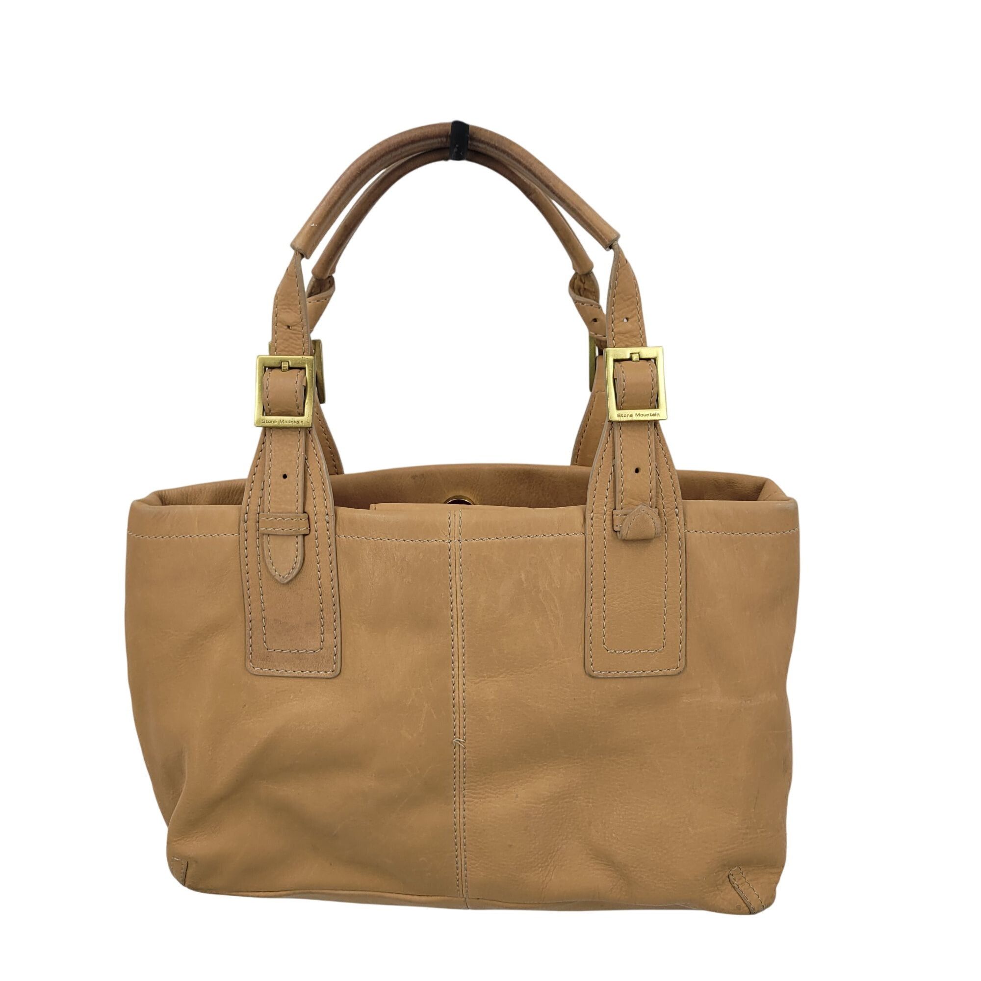 Vintage Stone Mountain Tan Genuine Leather Double Top Handle Handbag Size ONE SIZE - 1 Thumbnail
