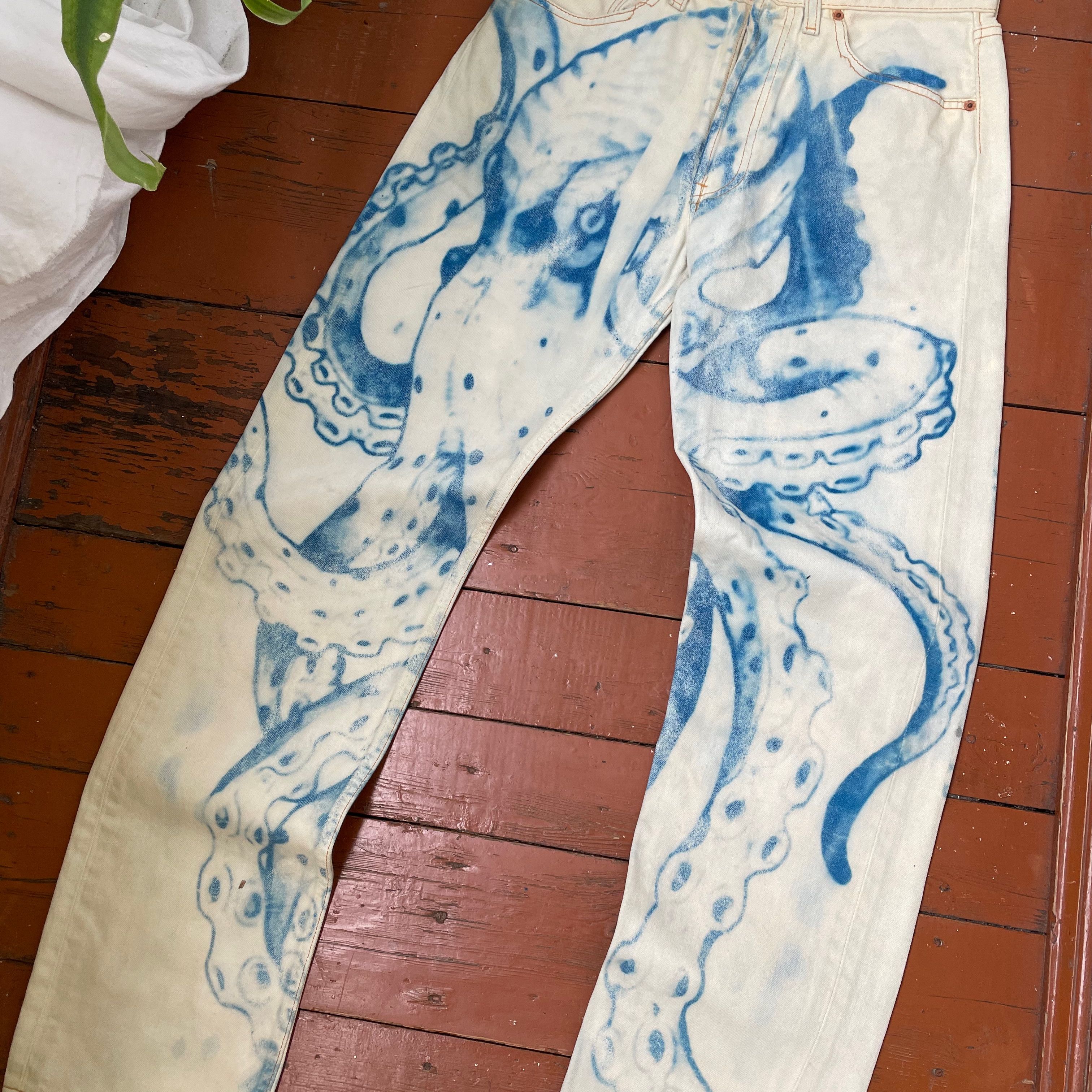 Levi's Levis 501 31x34 custom squid 🦑 print very rare Size US 31 - 10 Thumbnail