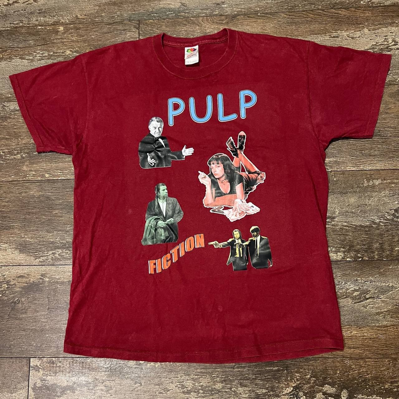 image of Bootleg Pulp Fiction Tshirt Shirt Tarantino Movie 90's in Dark Cherry, Men's (Size XL)