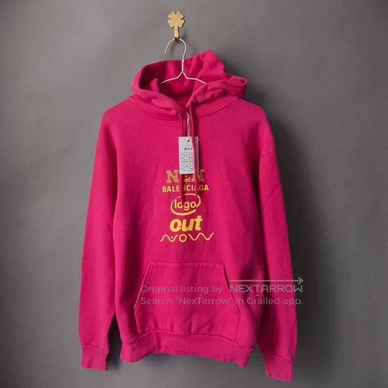 Balenciaga Balenciaga Pink Chest Logo Hooded Sweatshirt Size US L / EU 52-54 / 3 - 1 Thumbnail