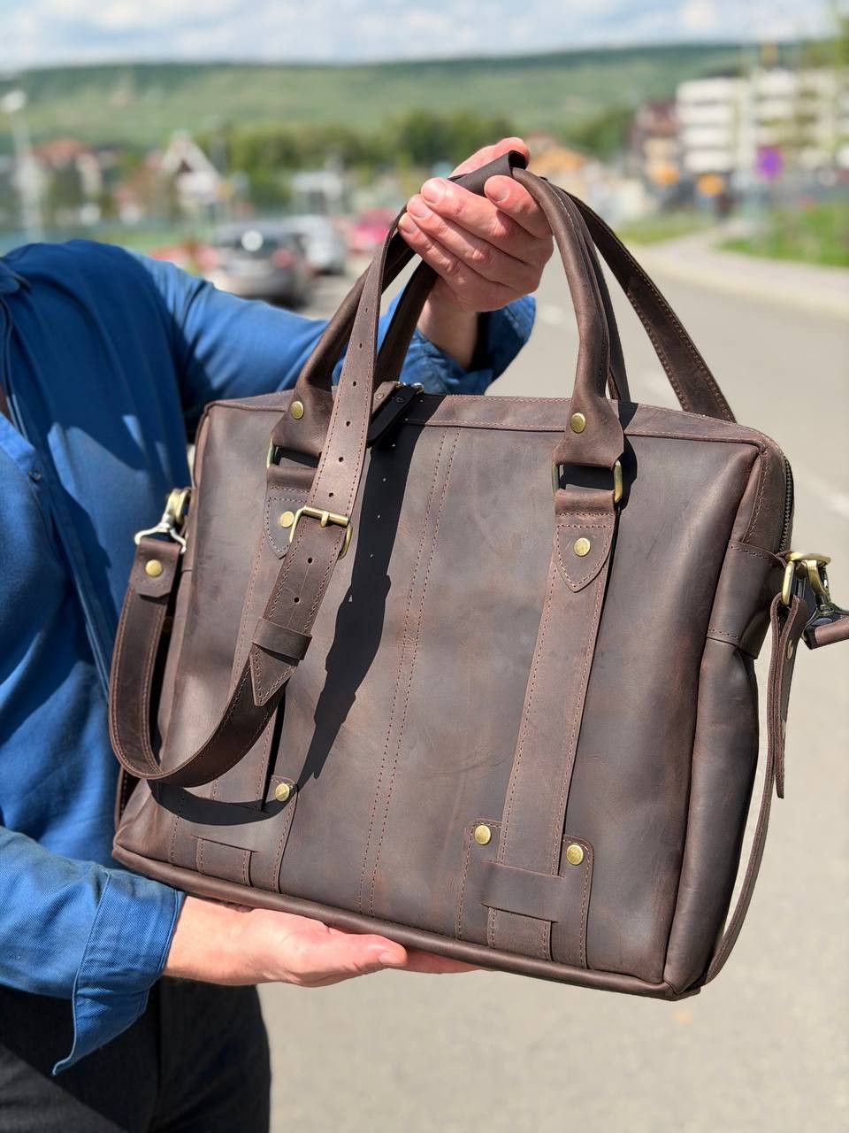 Handmade Laptop bag. Messenger bag. Genuine leather men's briefcase Size ONE SIZE - 3 Thumbnail