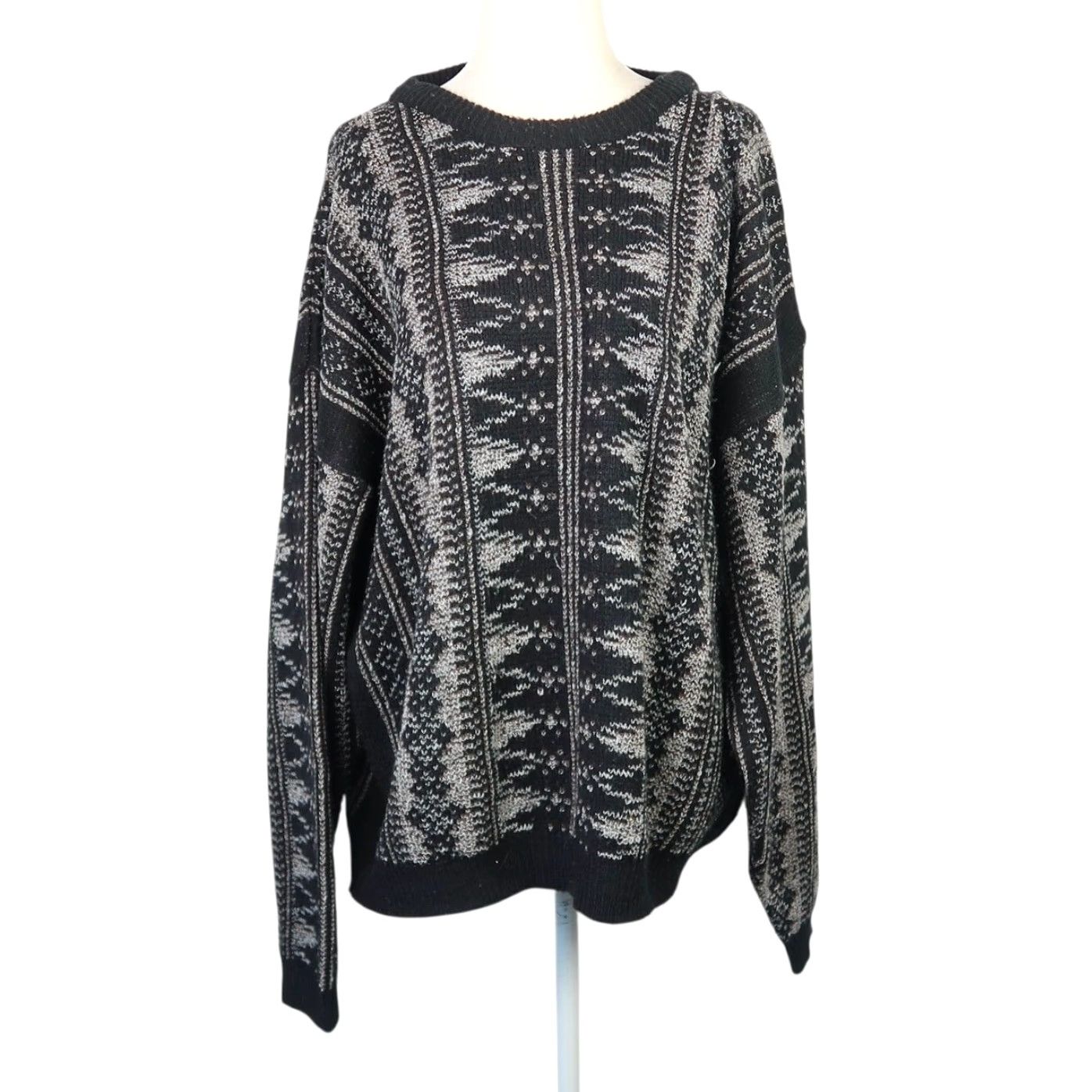 Vintage VINTAGE Unionbay Geometric Sweater Mens L Crew Ne ck Pullover 90s Black Grey Knit Fall Winter Size US L / EU 52-54 / 3 - 2 Thumbnail