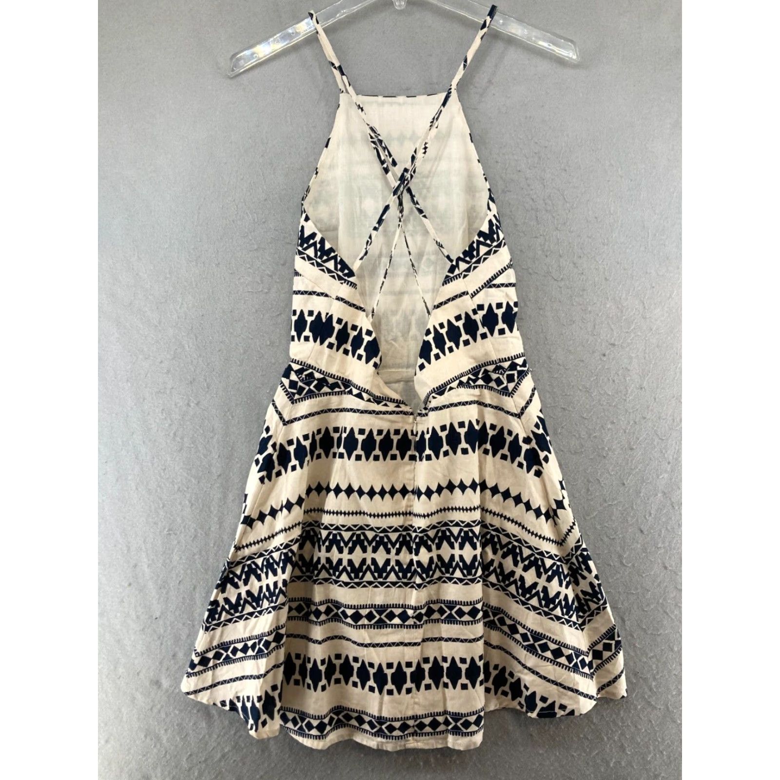 Vintage JOA Womens Dress A-Line Halter Knee Length Beige Khaki Small/Medium NWT Geometric Pattern (M) Size M / US 6-8 / IT 42-44 - 5 Thumbnail