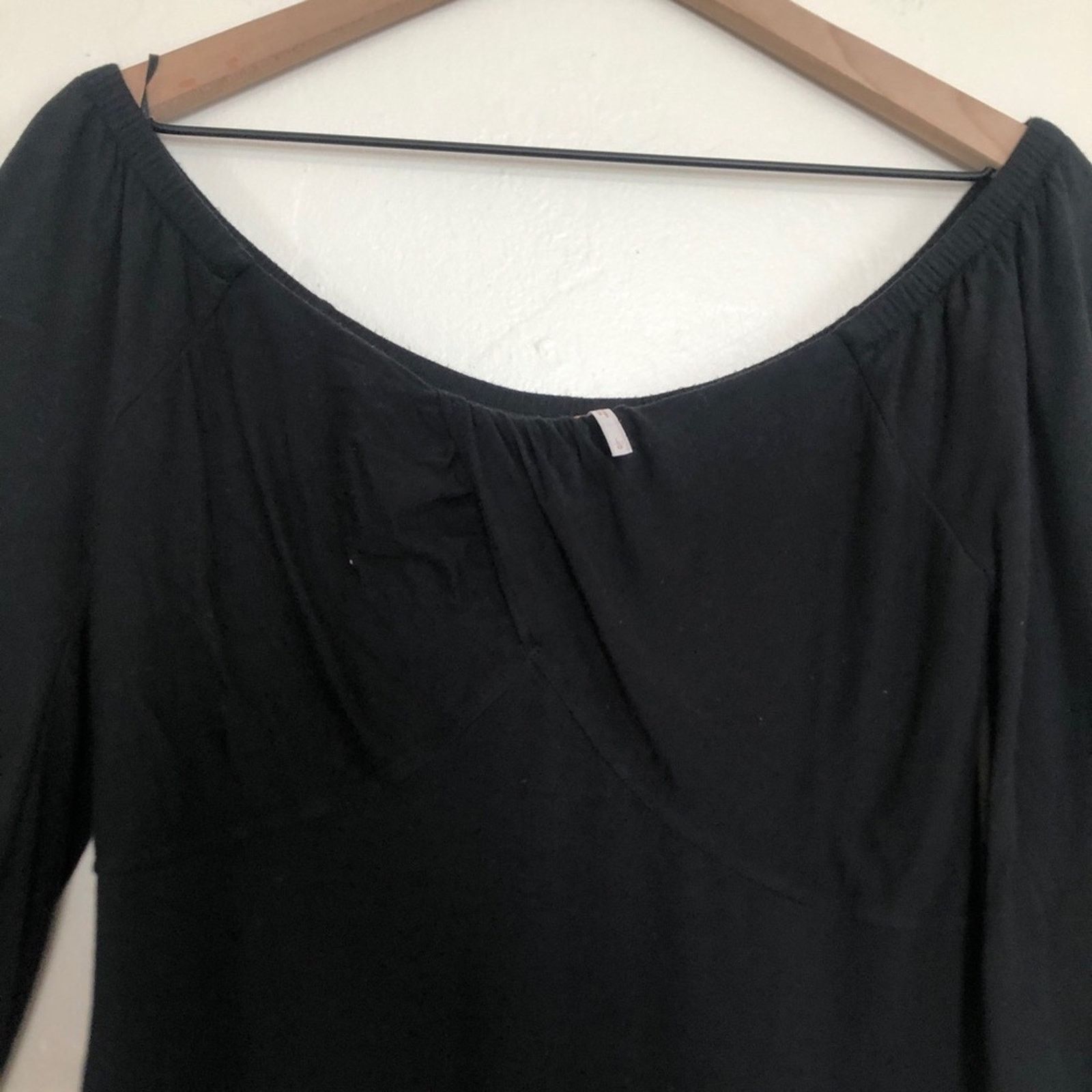 Free People Free People Soft Black Gathered Bust Flowy Blouse Top Size L / US 10 / IT 46 - 4 Thumbnail