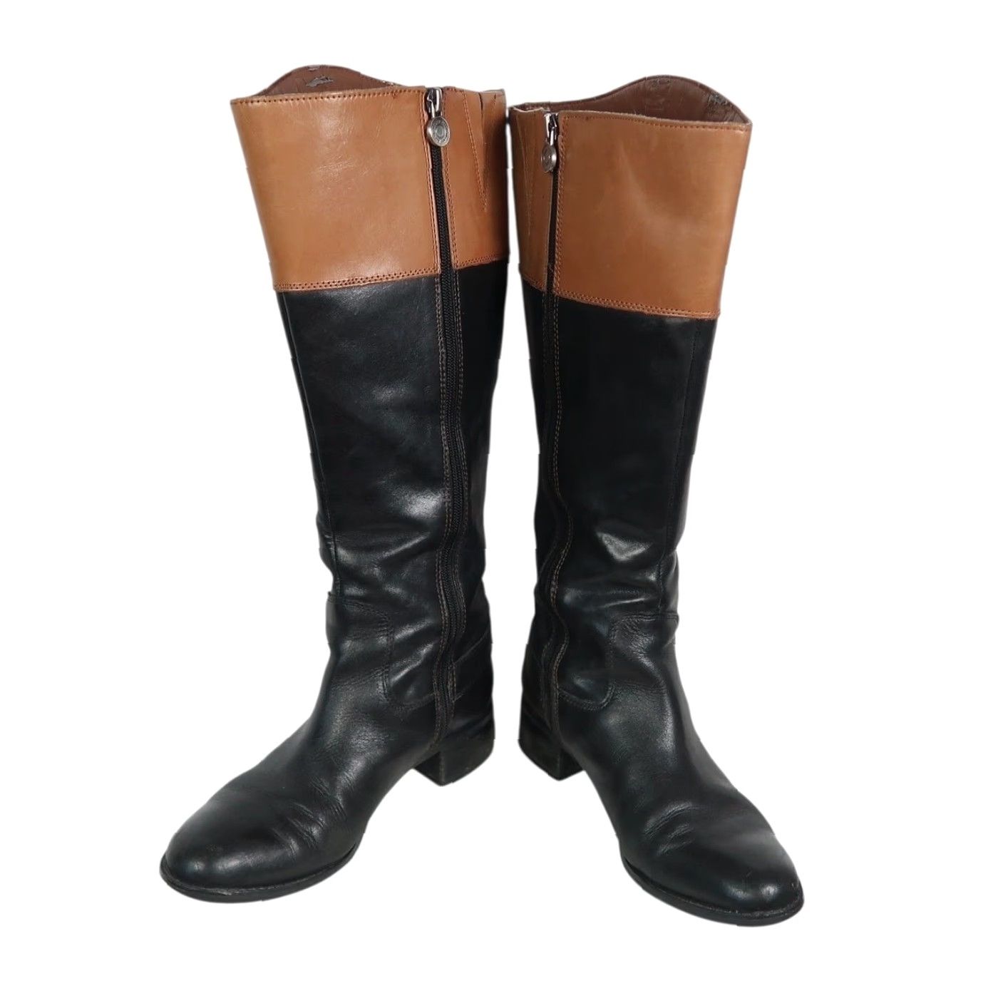 Franco Sarto VINTAGE Franco Sarto Chipper Black and Tan Leather Knee High Riding Boots 7.5 Women Boot Size US 8 / IT 38 - 3 Thumbnail