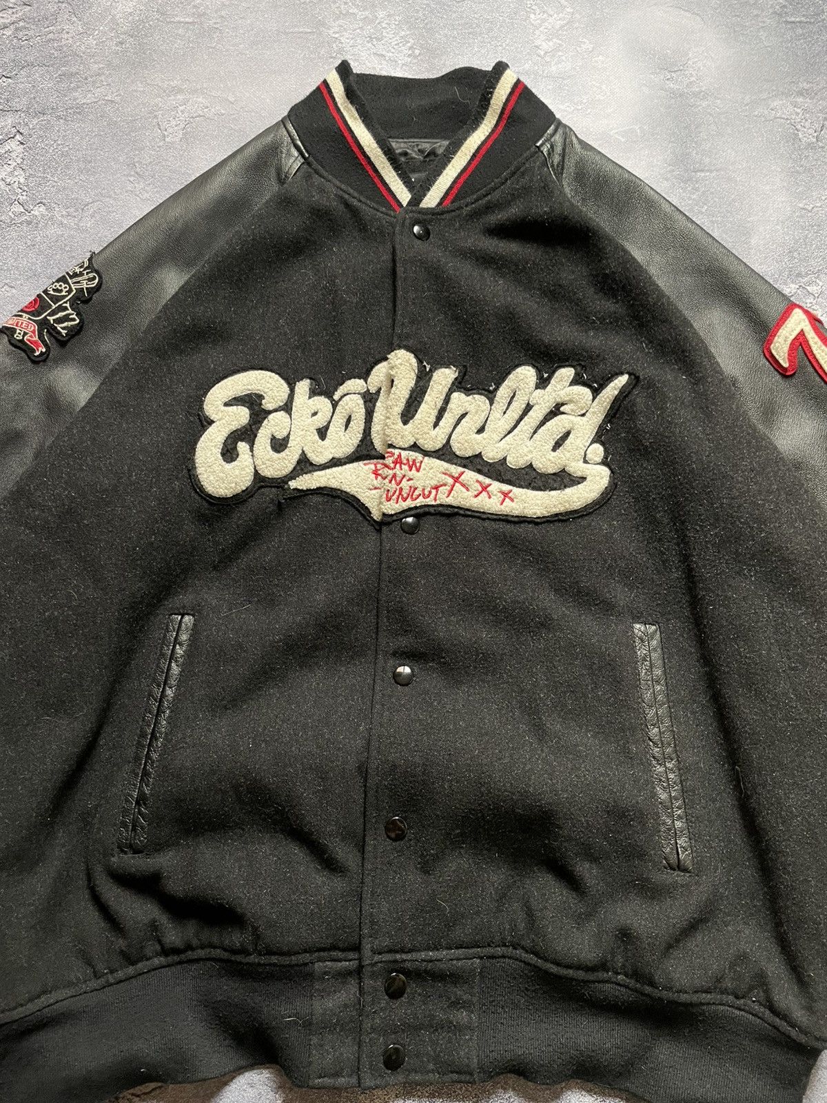 Ecko Unltd. × Vintage Vintage Ecko Unltd Y2K Wool Leather Varsity Bomber Jacket Size US XL / EU 56 / 4 - 4 Thumbnail