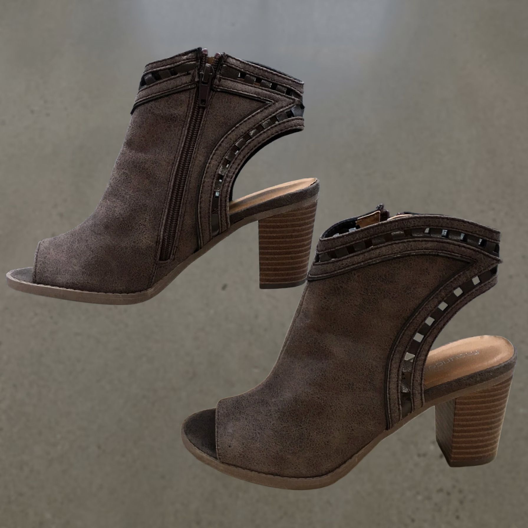 Vintage Maurices Boots Womens 8 M Glenda Casual Side Zip Peep Toe Slingback Brown Bootie Size US 9 / IT 39 - 1 Thumbnail