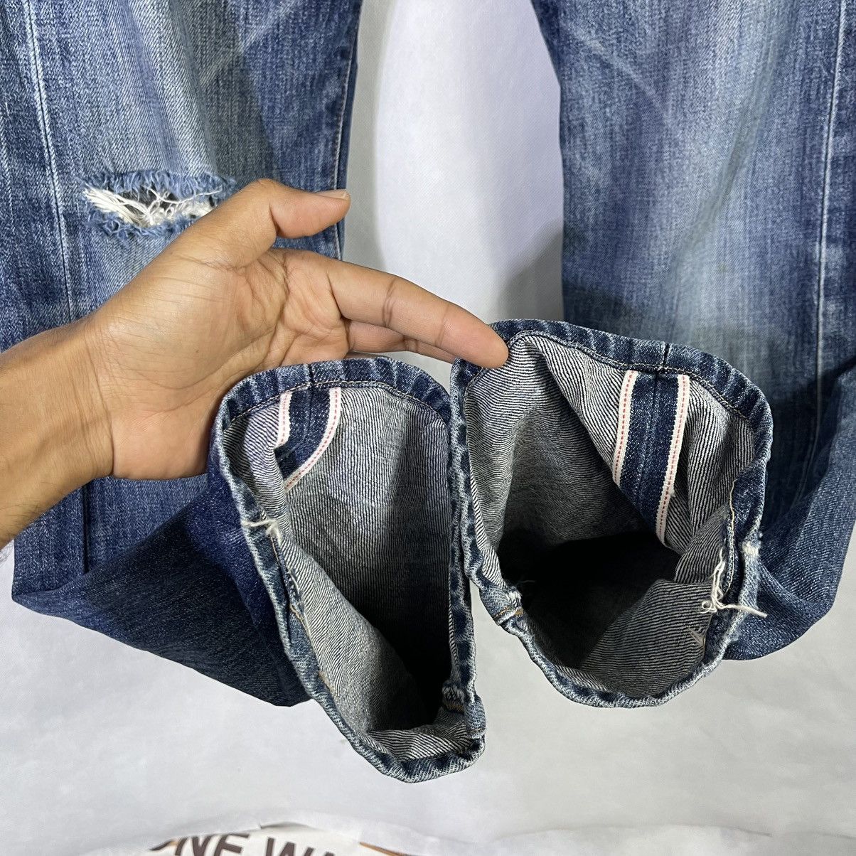 Levi's Vintage Clothing Vintage Levis 551Z Big E Talon Redline Distressed Jeans Size US 29 - 11 Thumbnail
