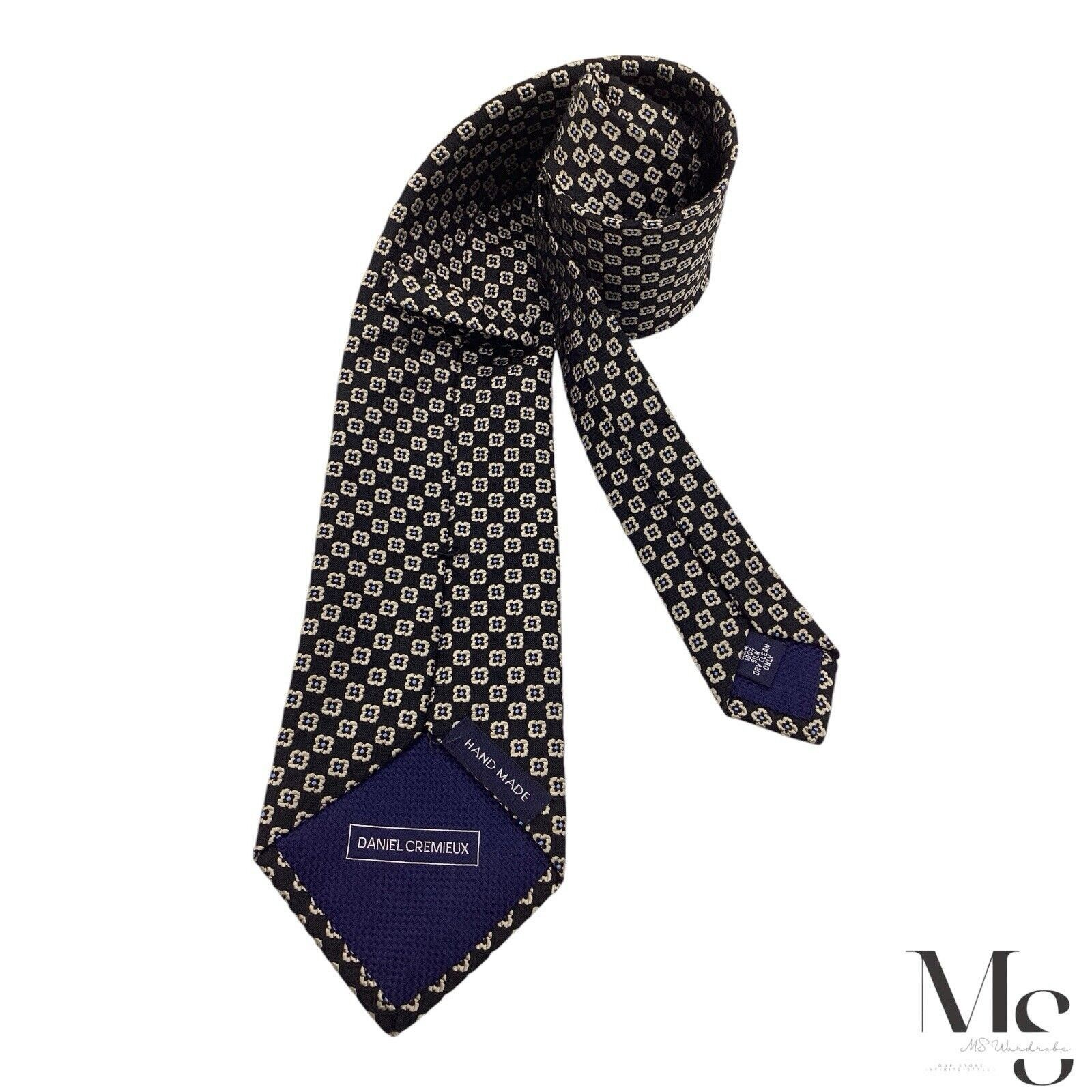 Daniel Cremieux DANIEL CREMIEUX XL Black Floral Silk Tie Hand Made In USA W: Size ONE SIZE - 2 Thumbnail