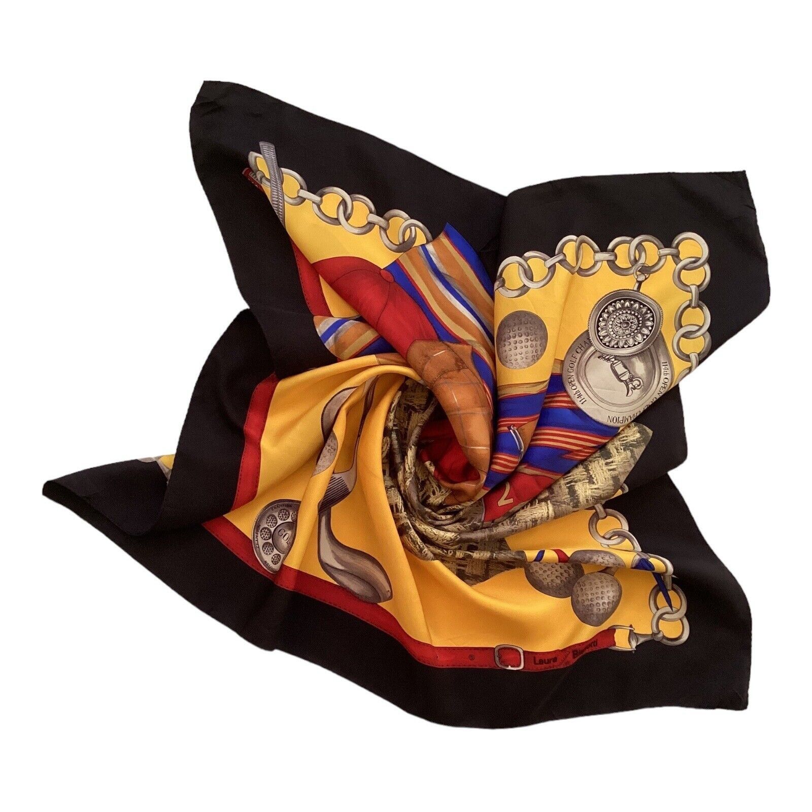 Laura Biagiotti LAURA BIAGIOTTI Yellow Golf Print Silk Scarf Made In Italy Size ONE SIZE - 2 Thumbnail