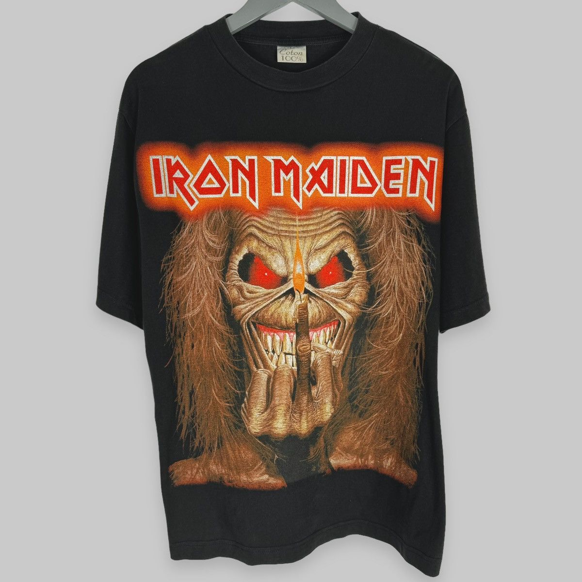 Band Tees Vintage 90s Iron Maiden Candle Finger Rare Euro T Shirt Size US L / EU 52-54 / 3 - 1 Thumbnail