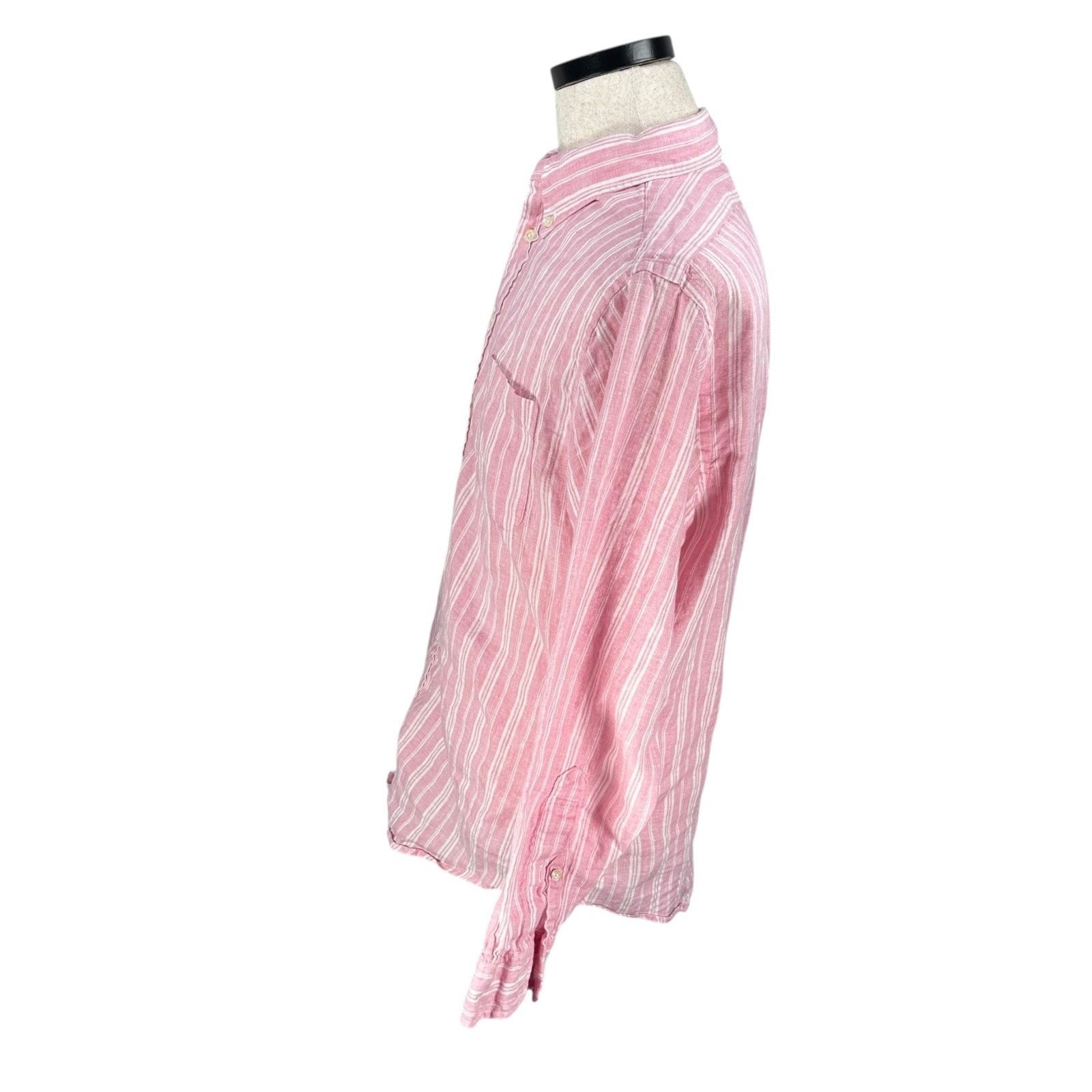 Brooks Brothers Brooks Brothers Linen Shirt Men's Large Pink White Striped Size US L / EU 52-54 / 3 - 4 Thumbnail